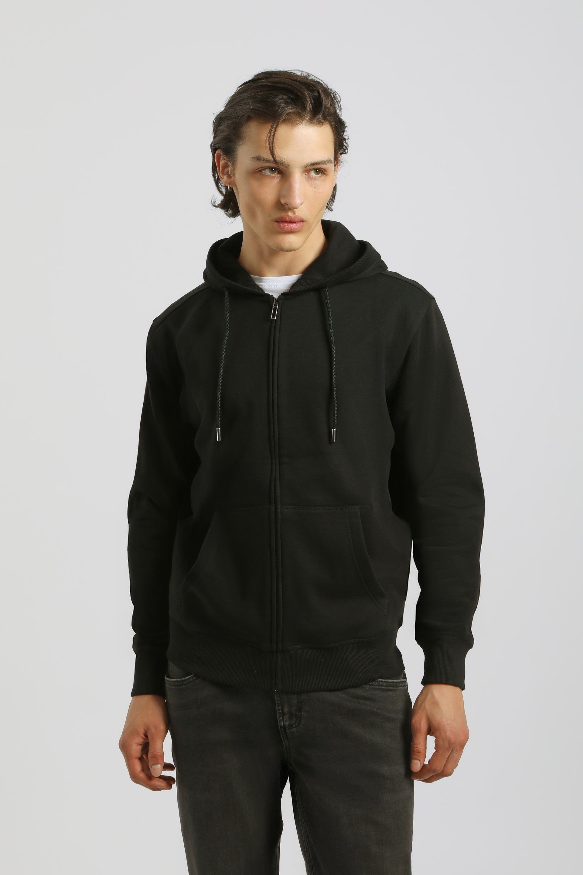 Felpa zip con cappuccio|Colore:Nero