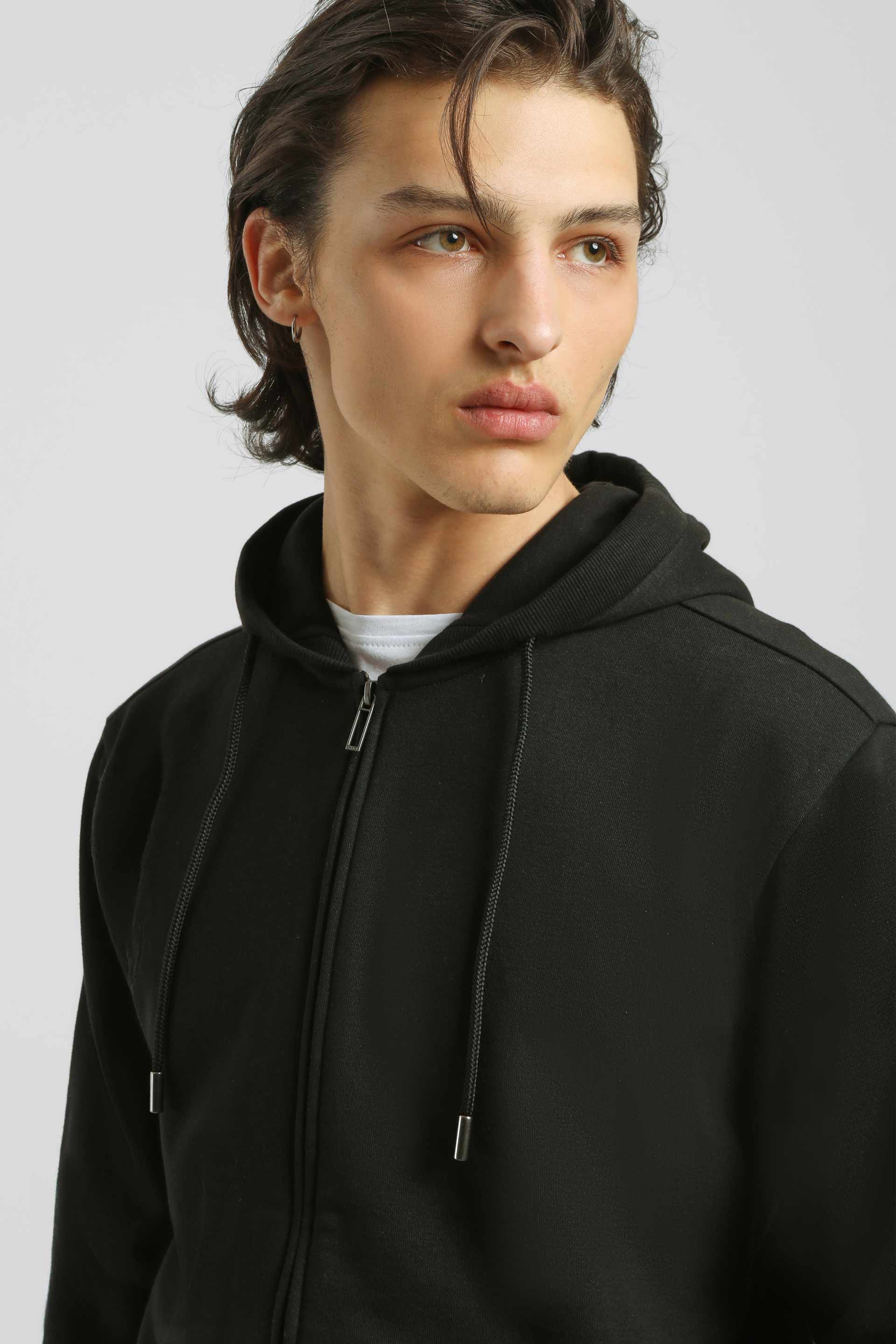 Felpa zip con cappuccio|Colore:Nero