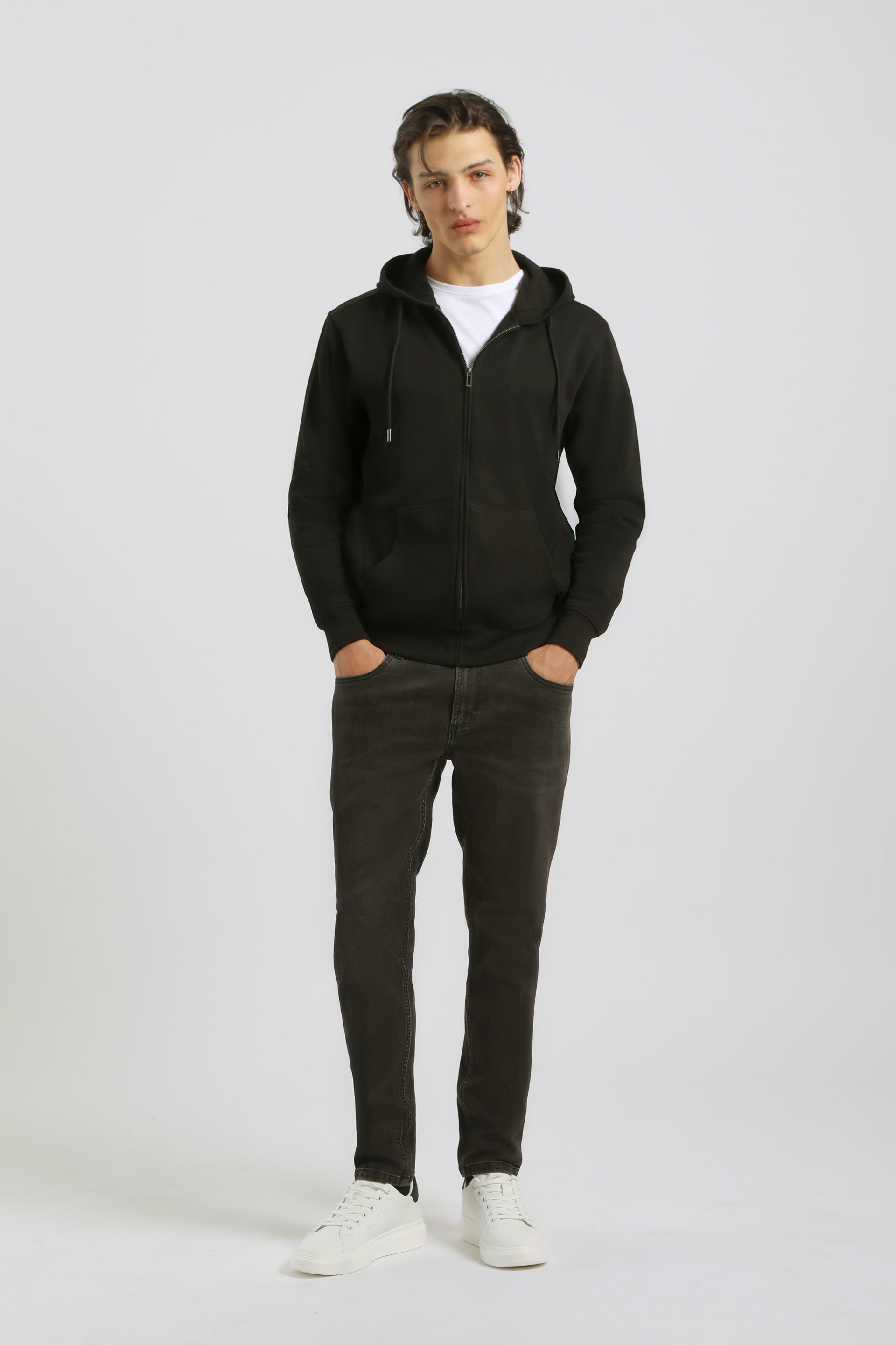 Felpa zip con cappuccio|Colore:Nero
