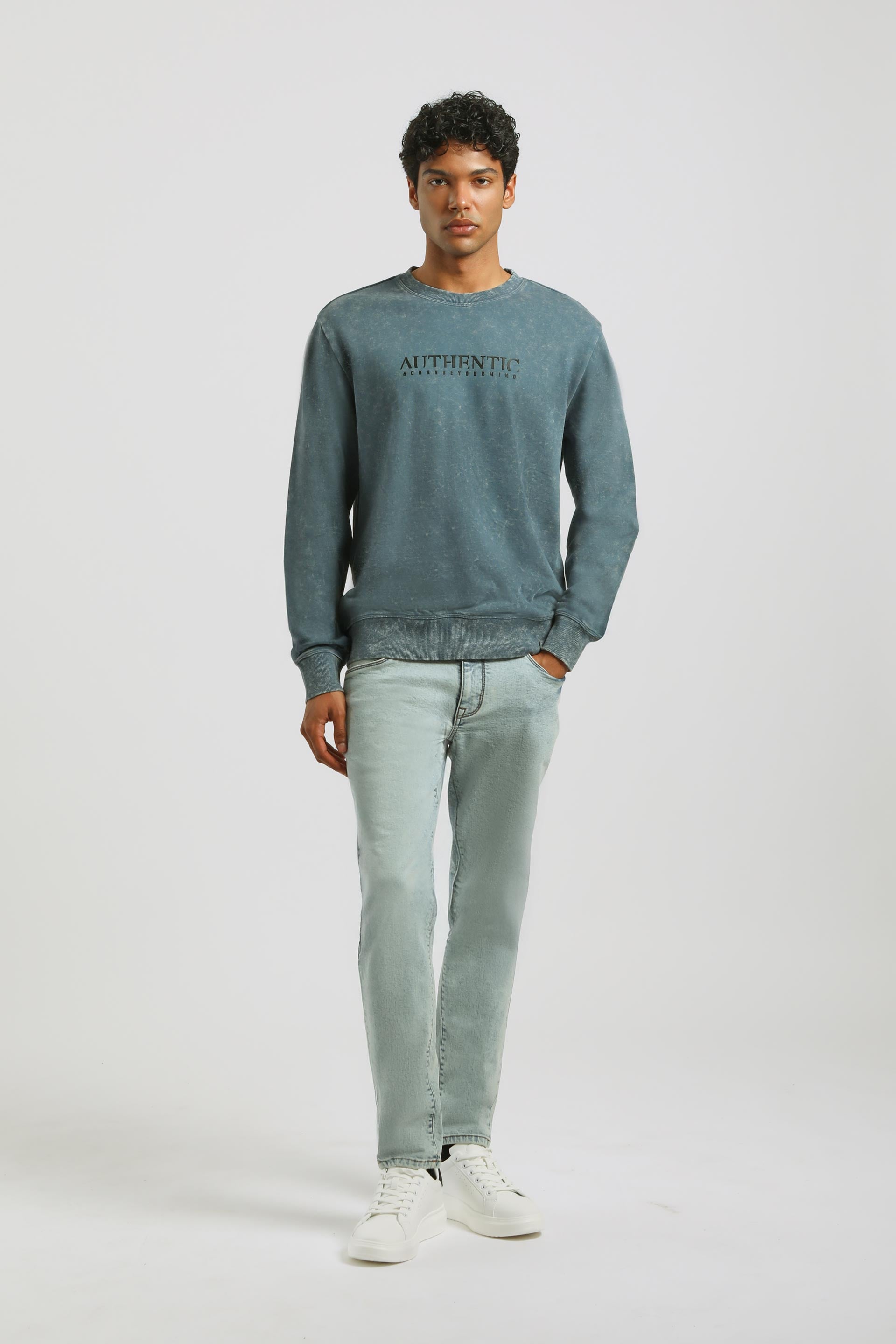 Felpa girocollo 100% cotone|Colore:Ciano