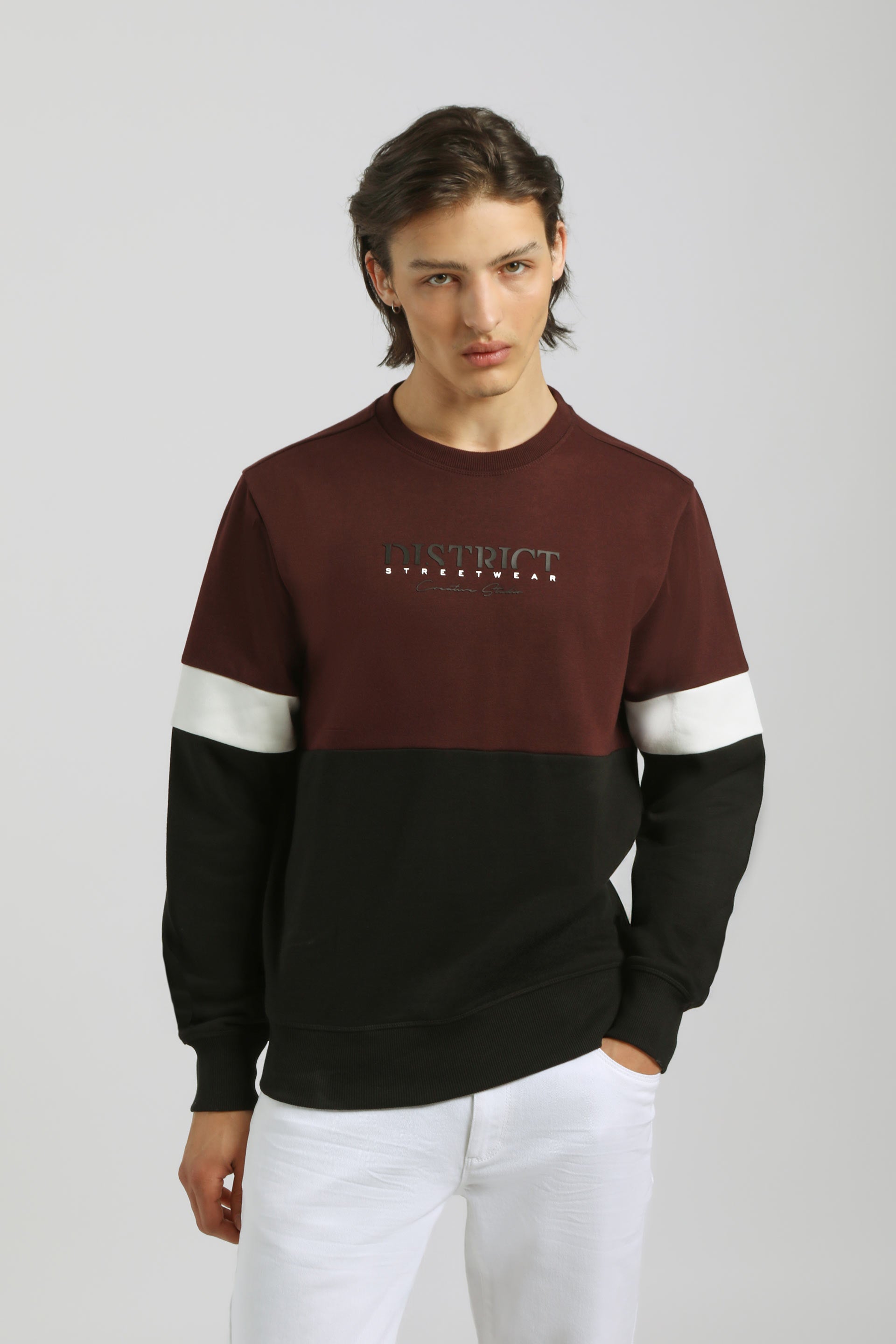 Felpa girocollo colorblock|Colore:Vinaccio