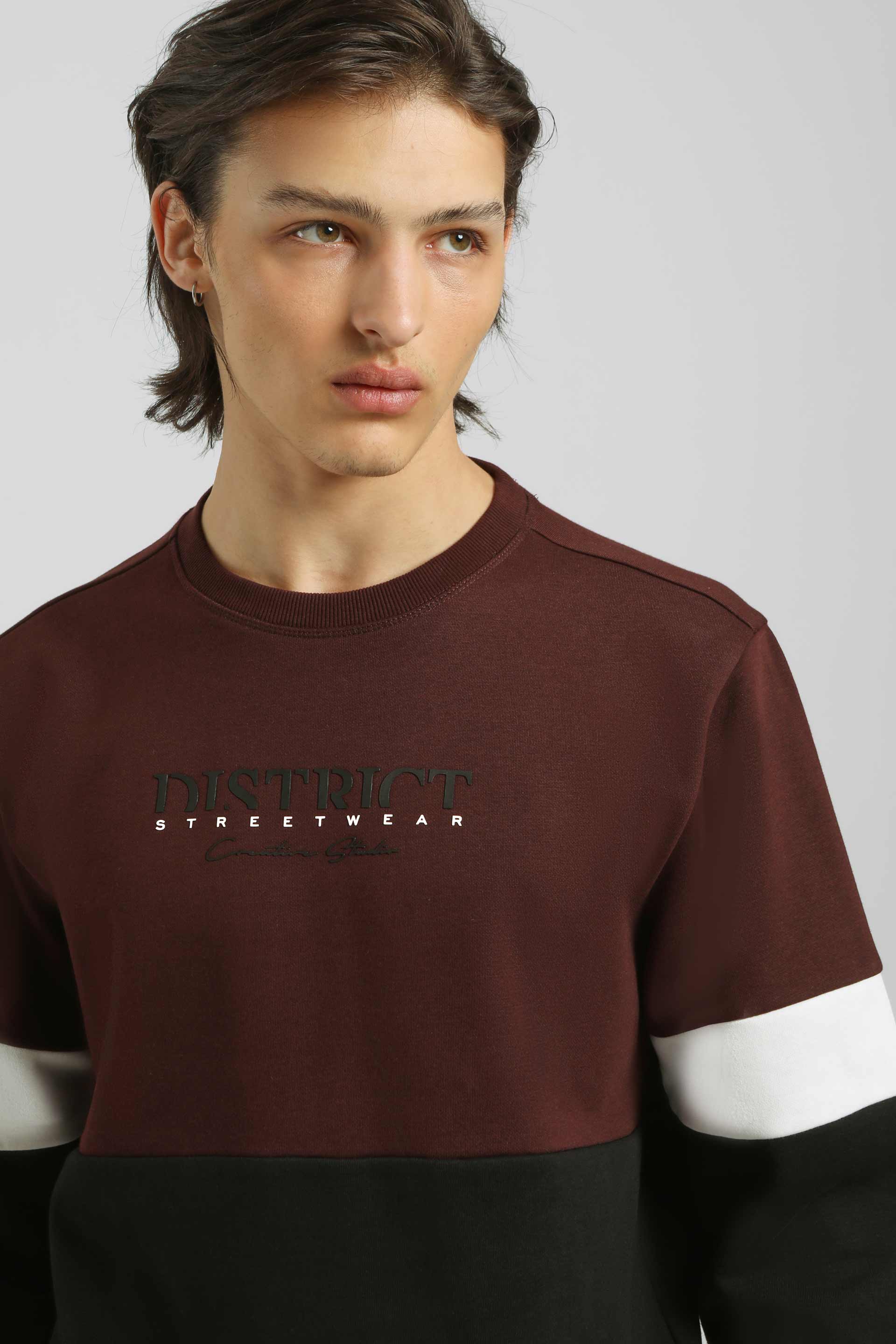 Felpa girocollo colorblock|Colore:Vinaccio