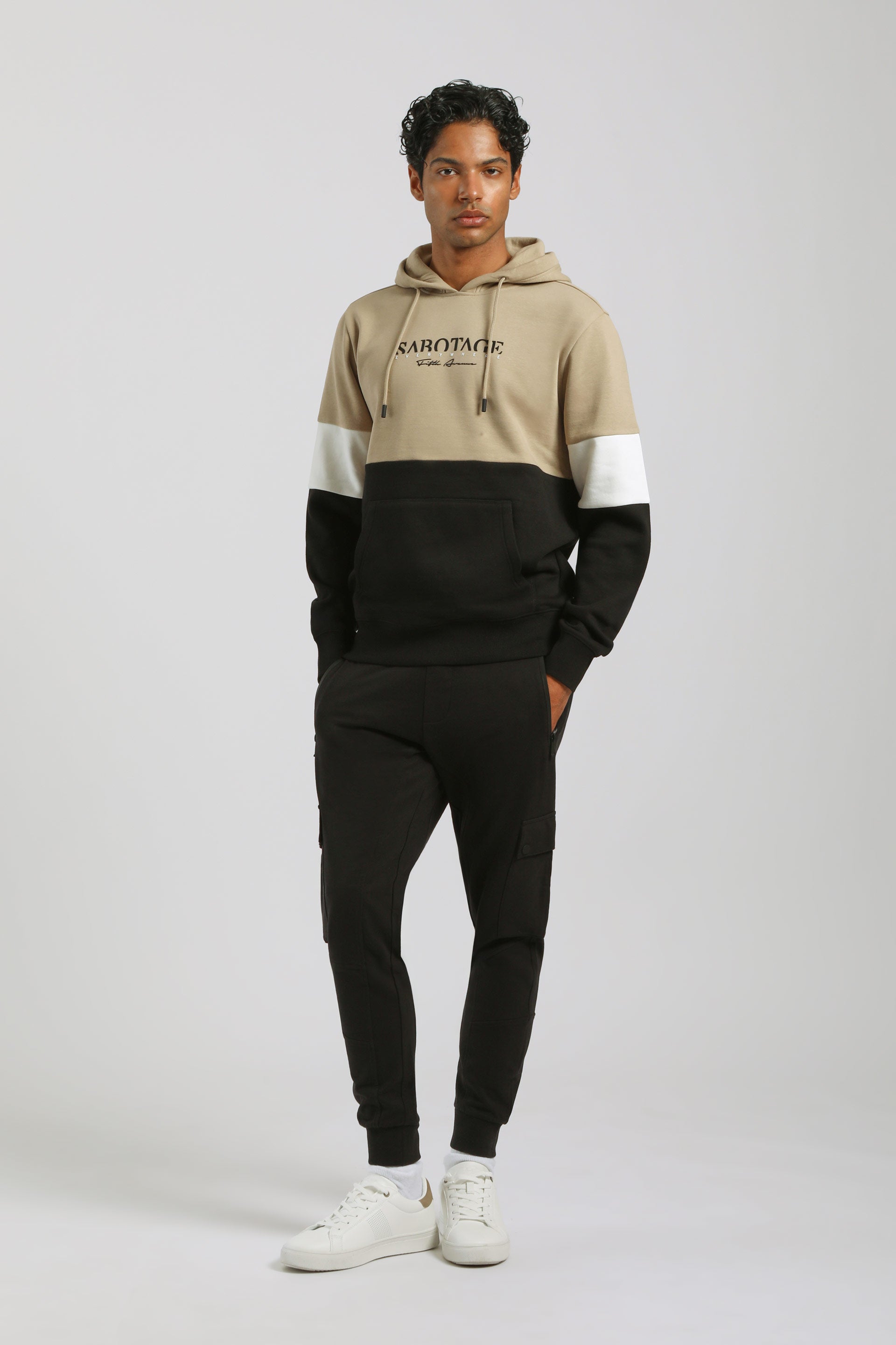 Felpa con cappuccio colorblock|Colore:Sabbia