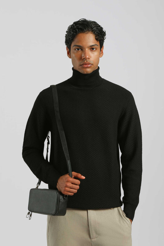 Maglia collo alto in viscosa|Colore:Nero