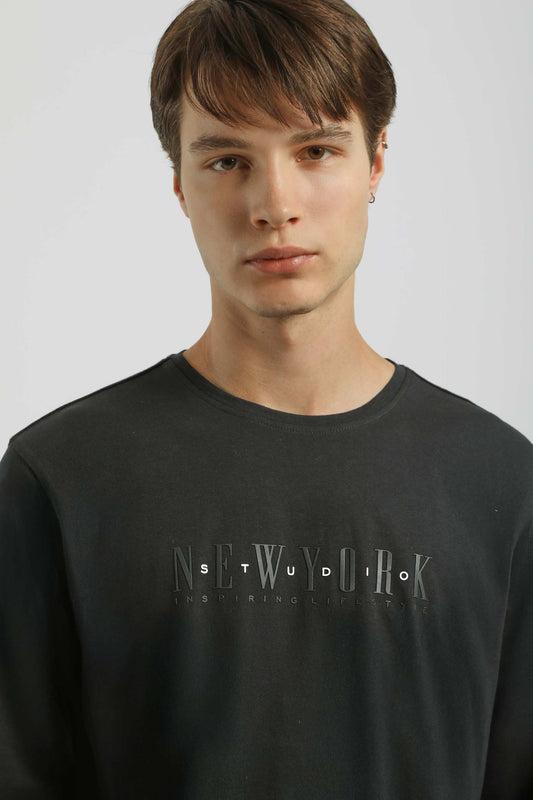T-shirt manica lunga con stampa|Colore:Blu scuro