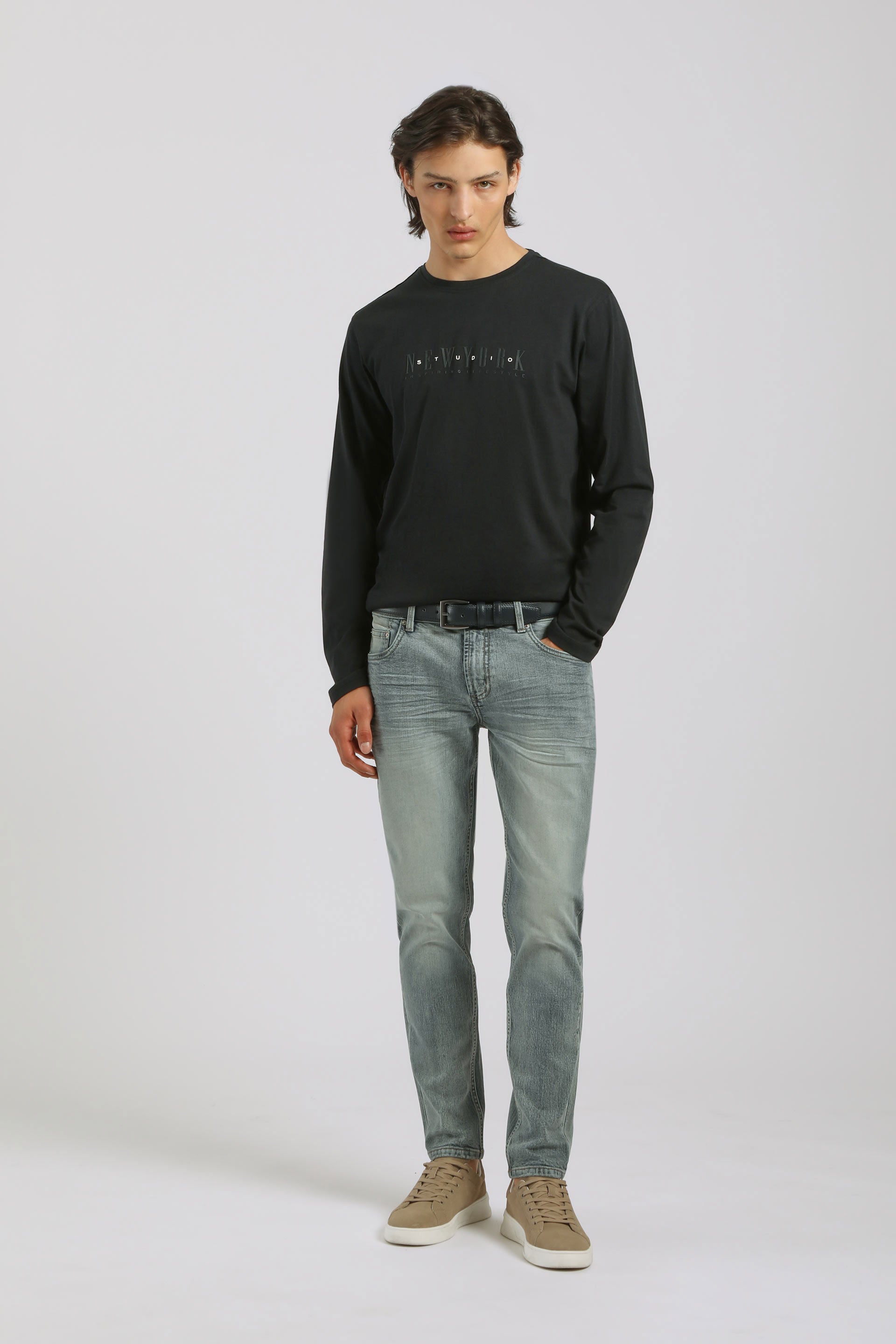 T-shirt manica lunga con stampa|Colore:Blu scuro