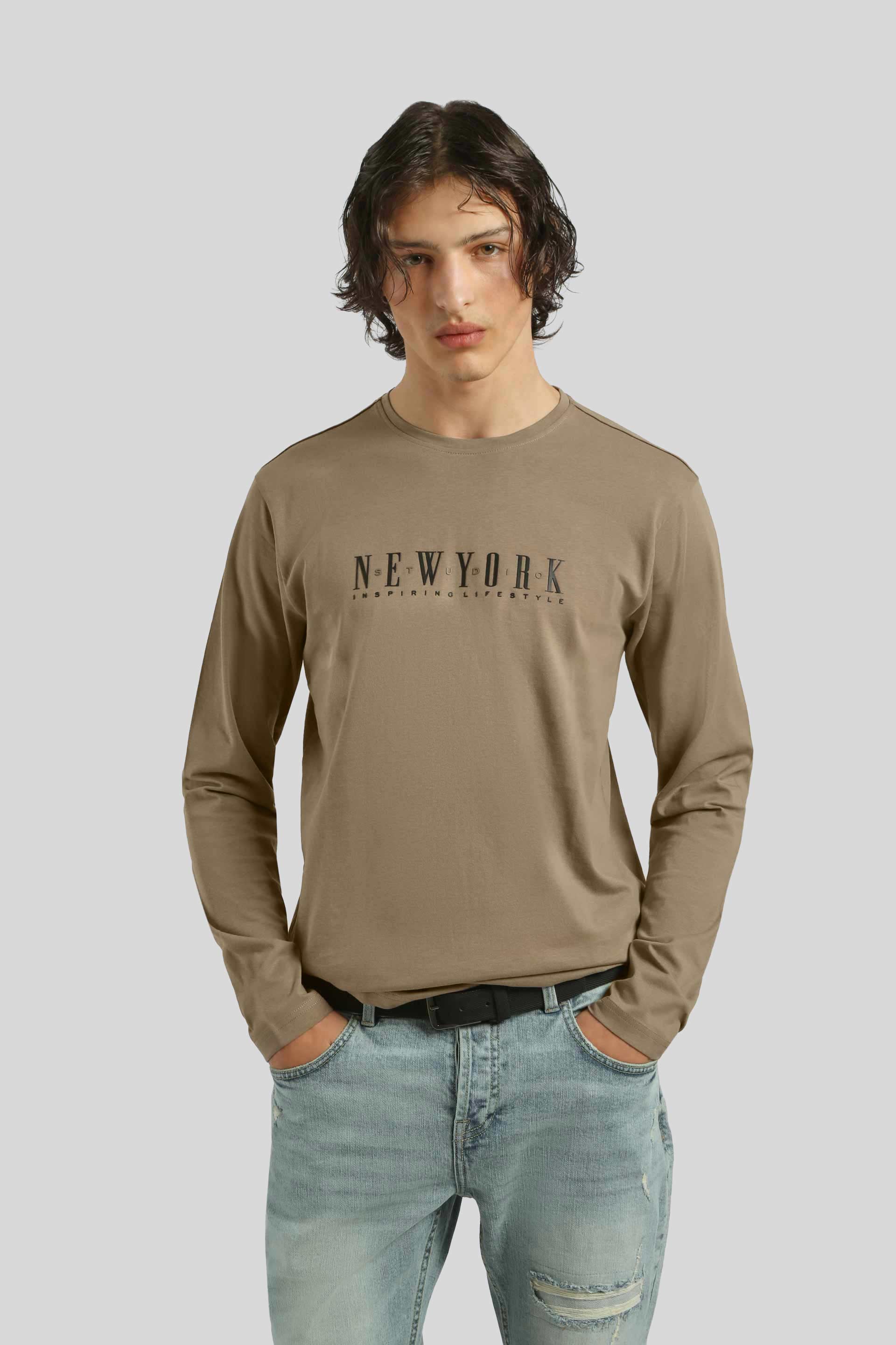 T-shirt manica lunga con stampa|Colore:Fango
