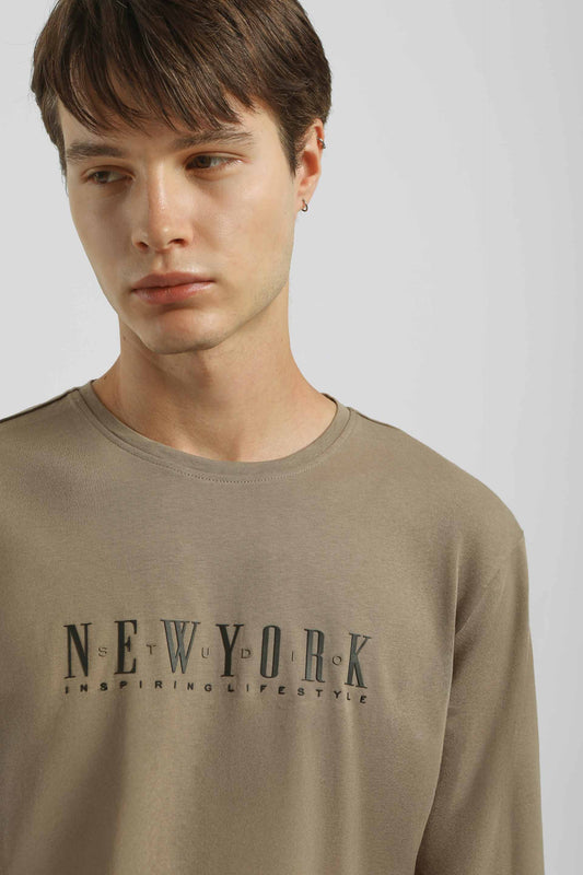 T-shirt manica lunga con stampa|Colore:Fango