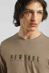 T-shirt manica lunga con stampa|Colore:Fango