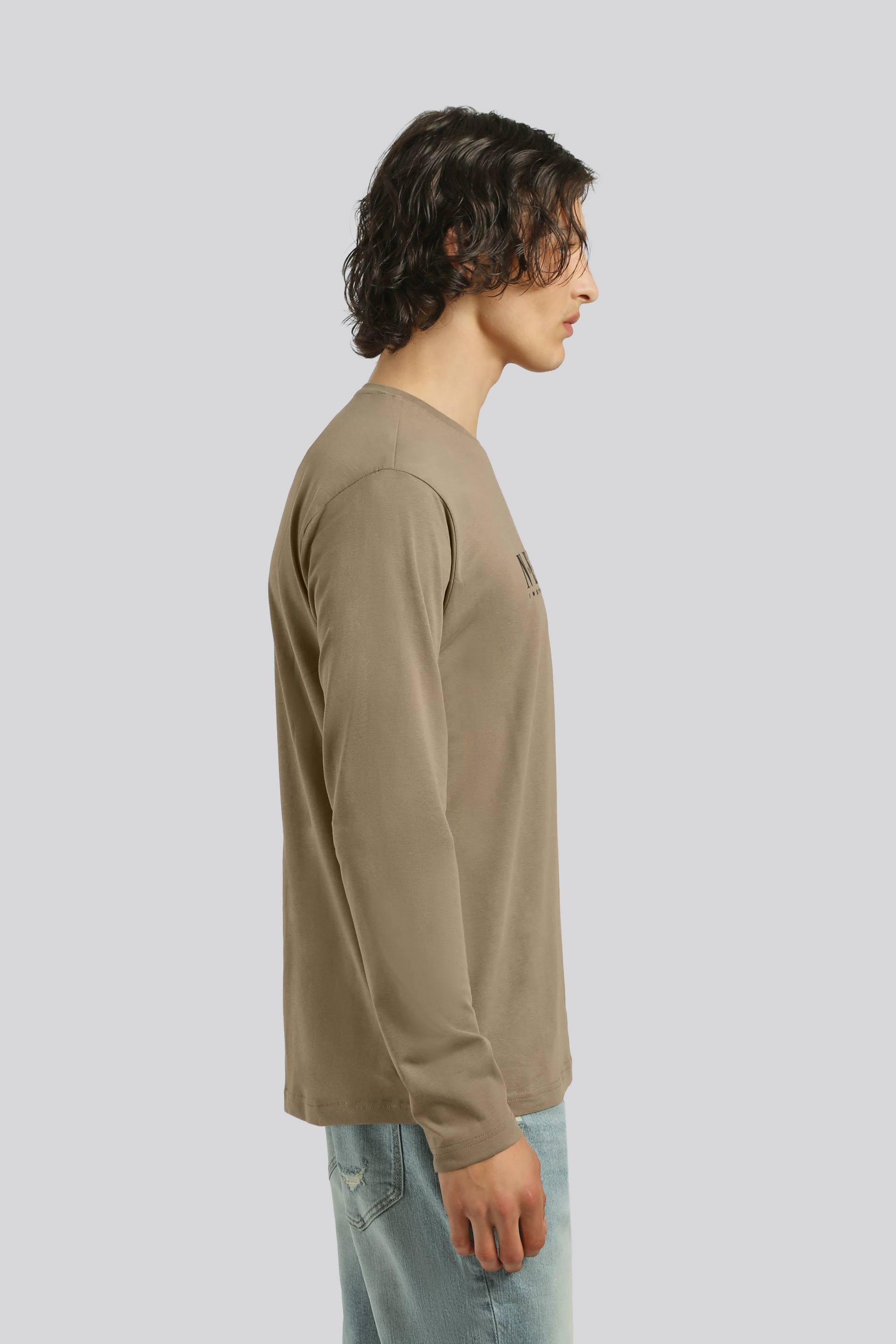 T-shirt manica lunga con stampa|Colore:Fango