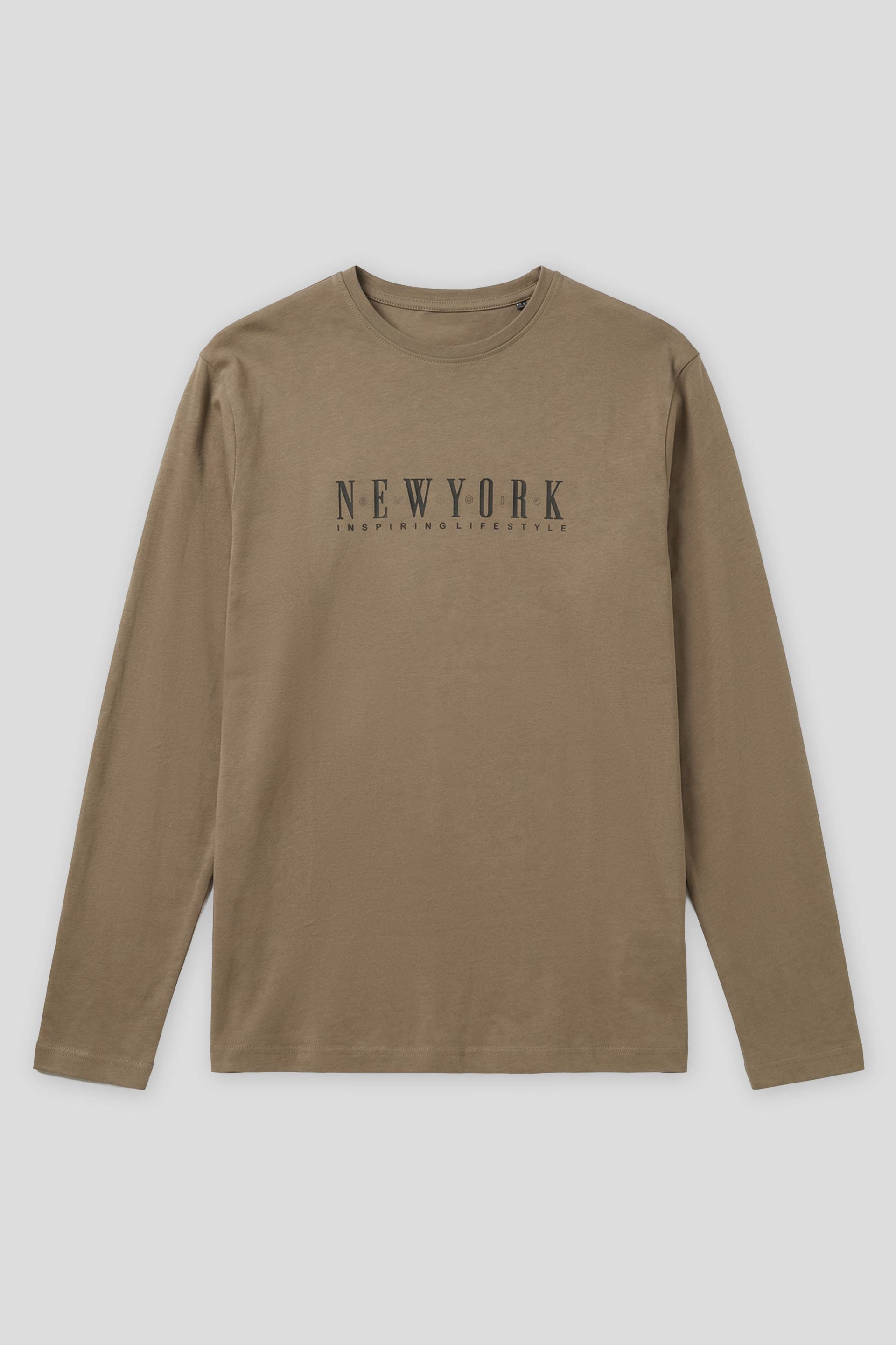 T-shirt manica lunga con stampa|Colore:Fango