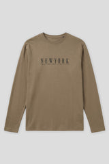 T-shirt manica lunga con stampa|Colore:Fango