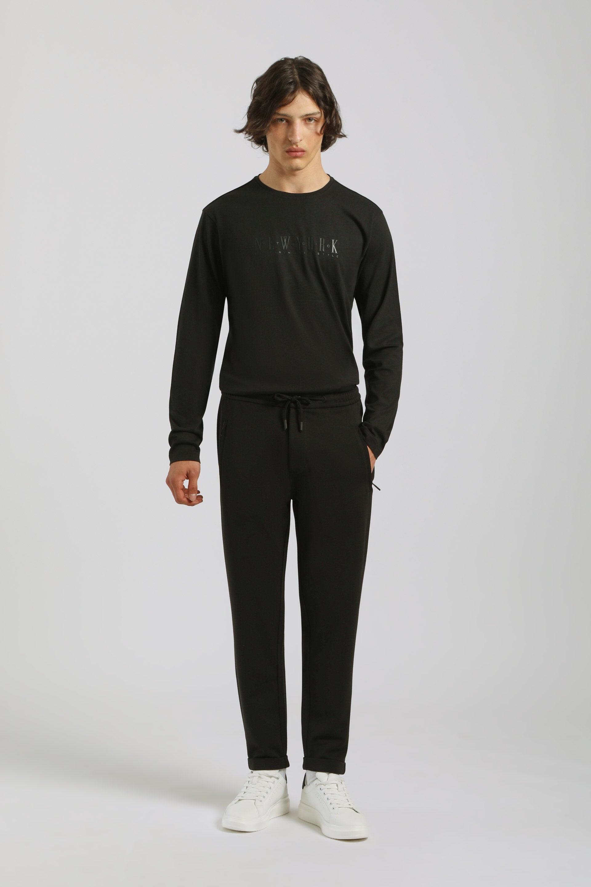 T-shirt manica lunga con stampa|Colore:Nero