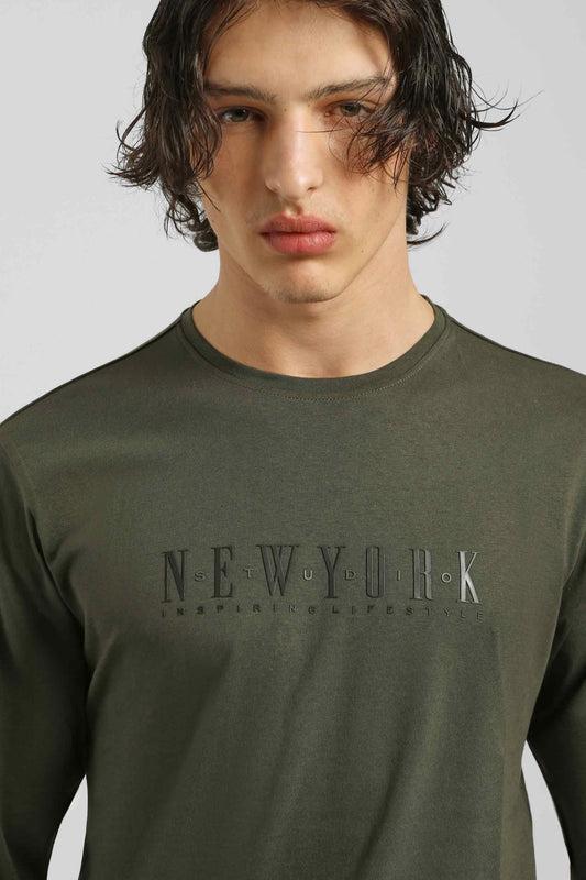 T-shirt manica lunga con stampa|Colore:Verde bosco