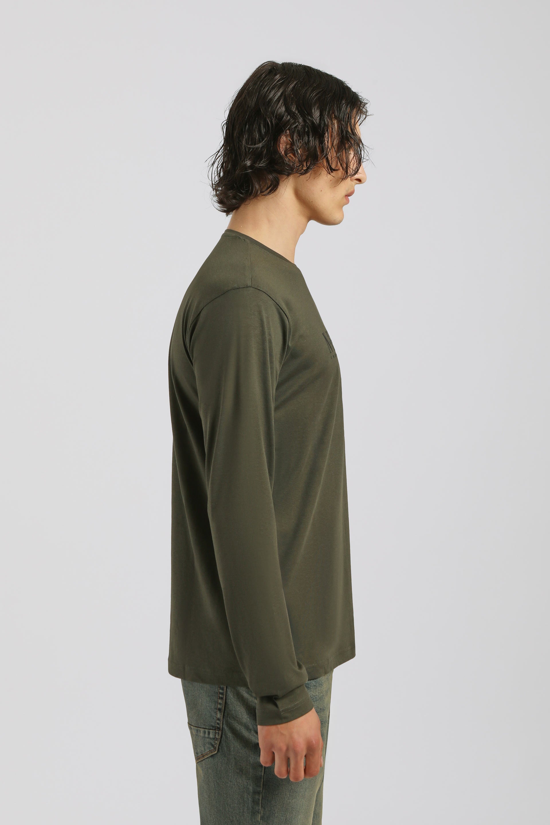 T-shirt manica lunga con stampa|Colore:Verde bosco