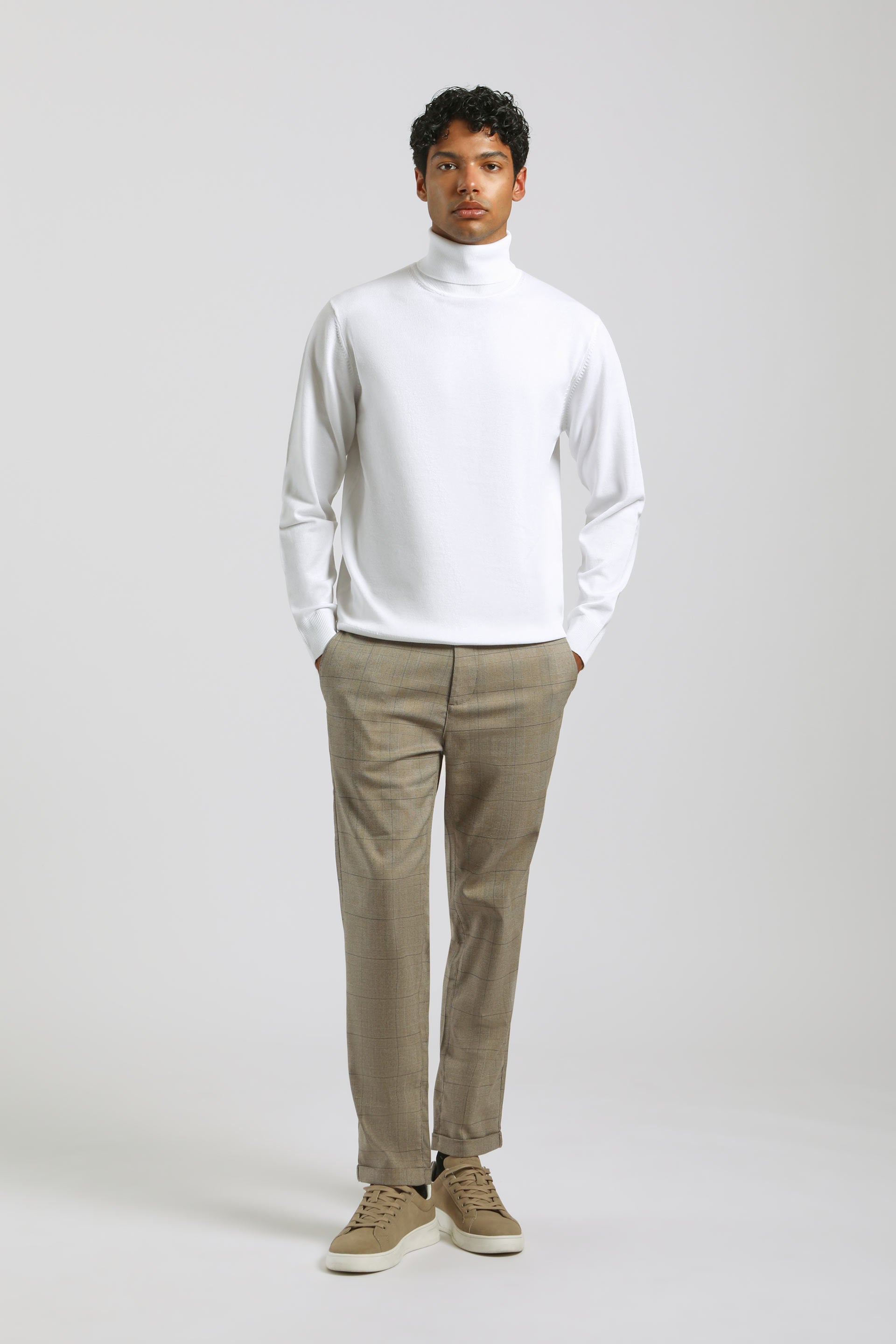 Pantaloni chino con fantasia a quadri|Colore:Sabbia