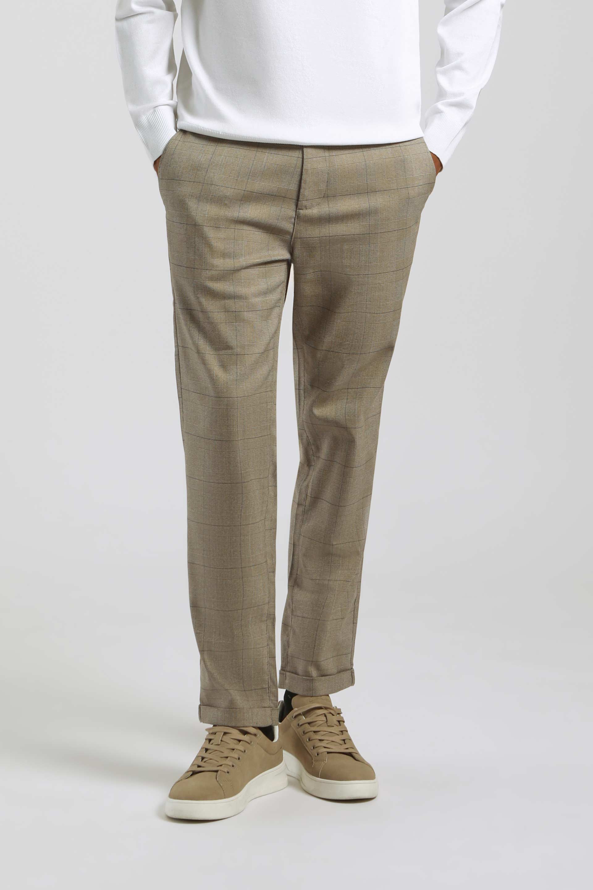 Pantaloni chino con fantasia a quadri|Colore:Sabbia