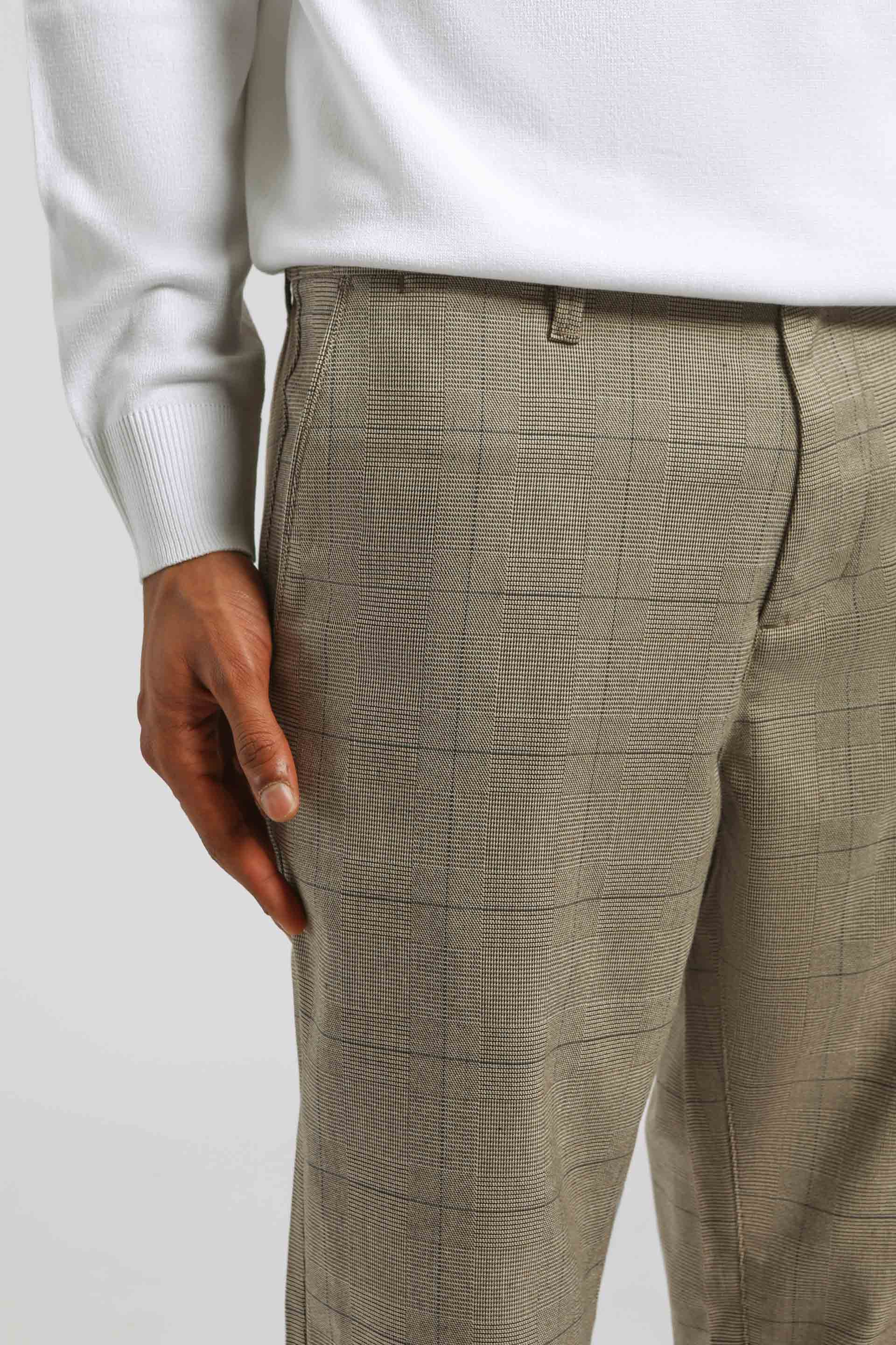 Pantaloni chino con fantasia a quadri|Colore:Sabbia