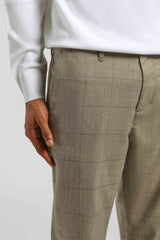 Pantaloni chino con fantasia a quadri|Colore:Sabbia