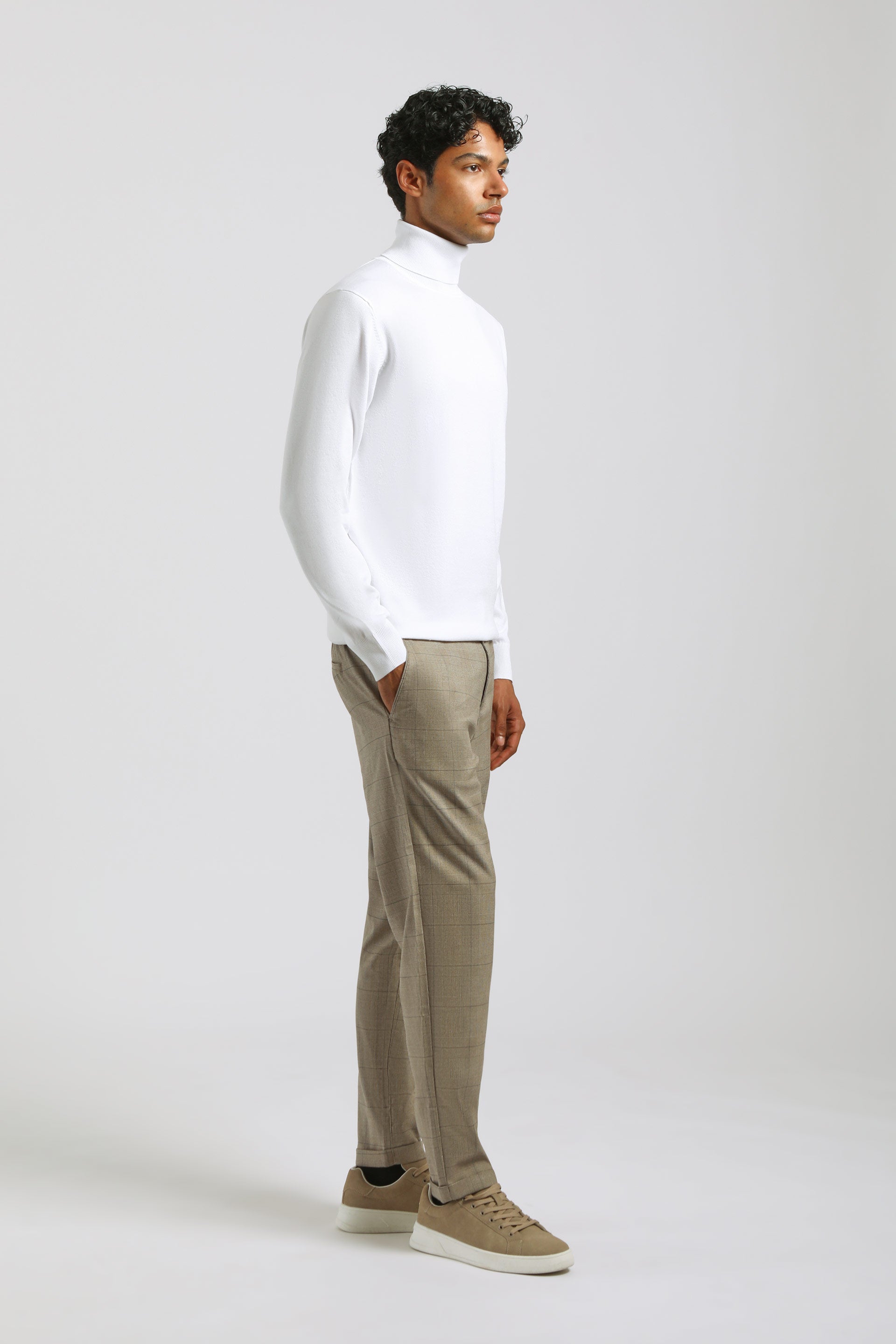Pantaloni chino con fantasia a quadri|Colore:Sabbia