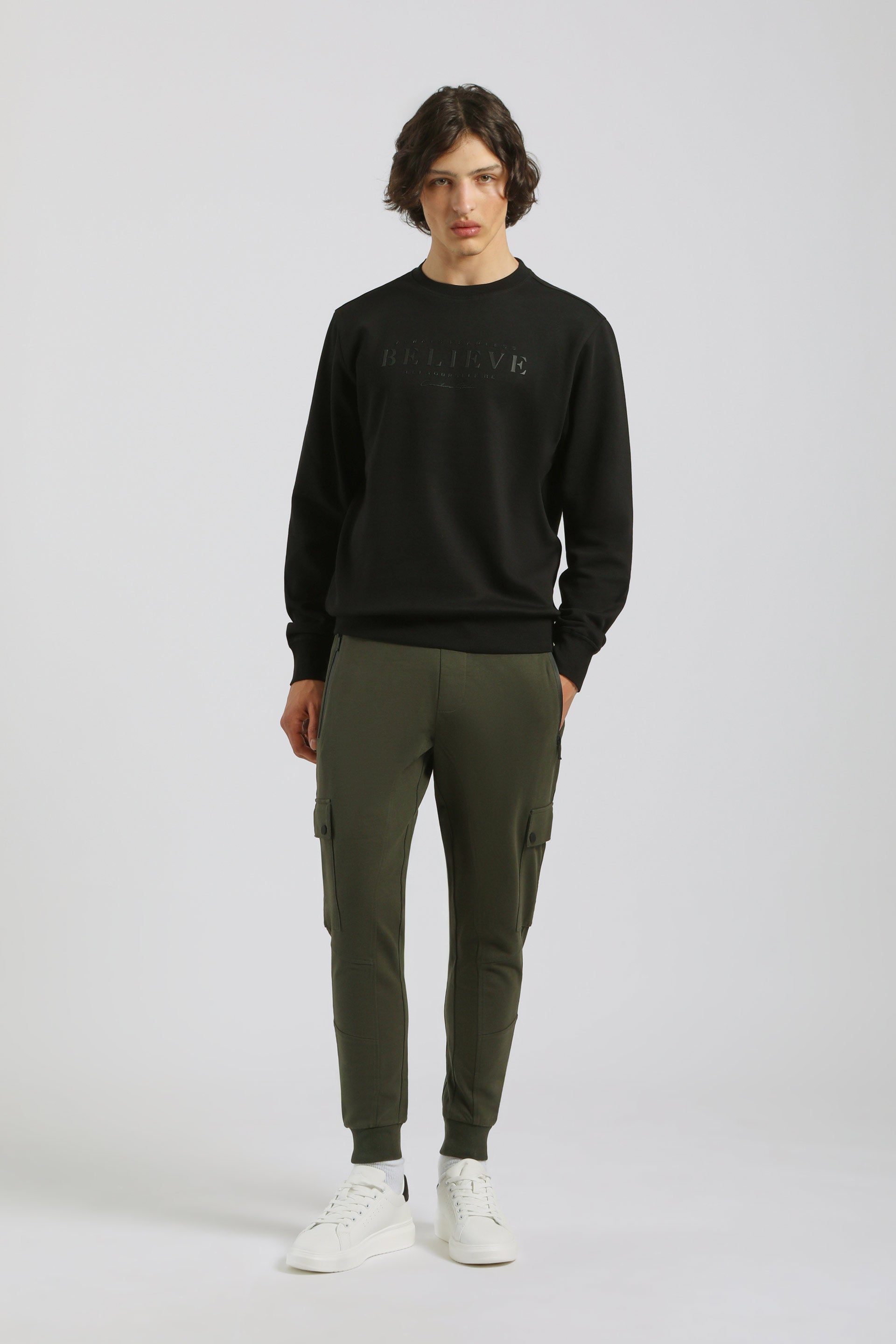 Jogger cargo in felpa|Colore:Verde scuro