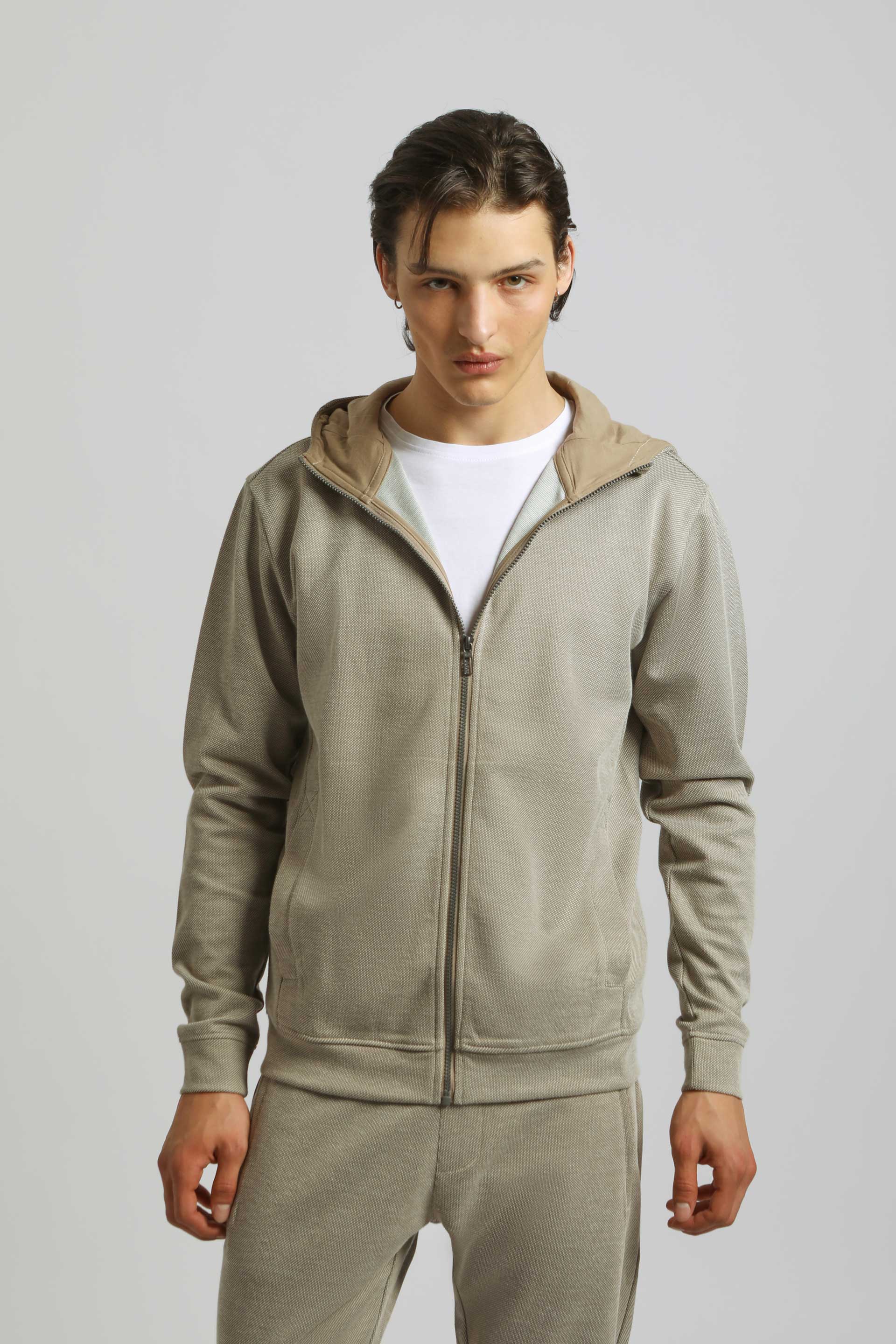 Felpa zip con cappuccio|Colore:Cammello