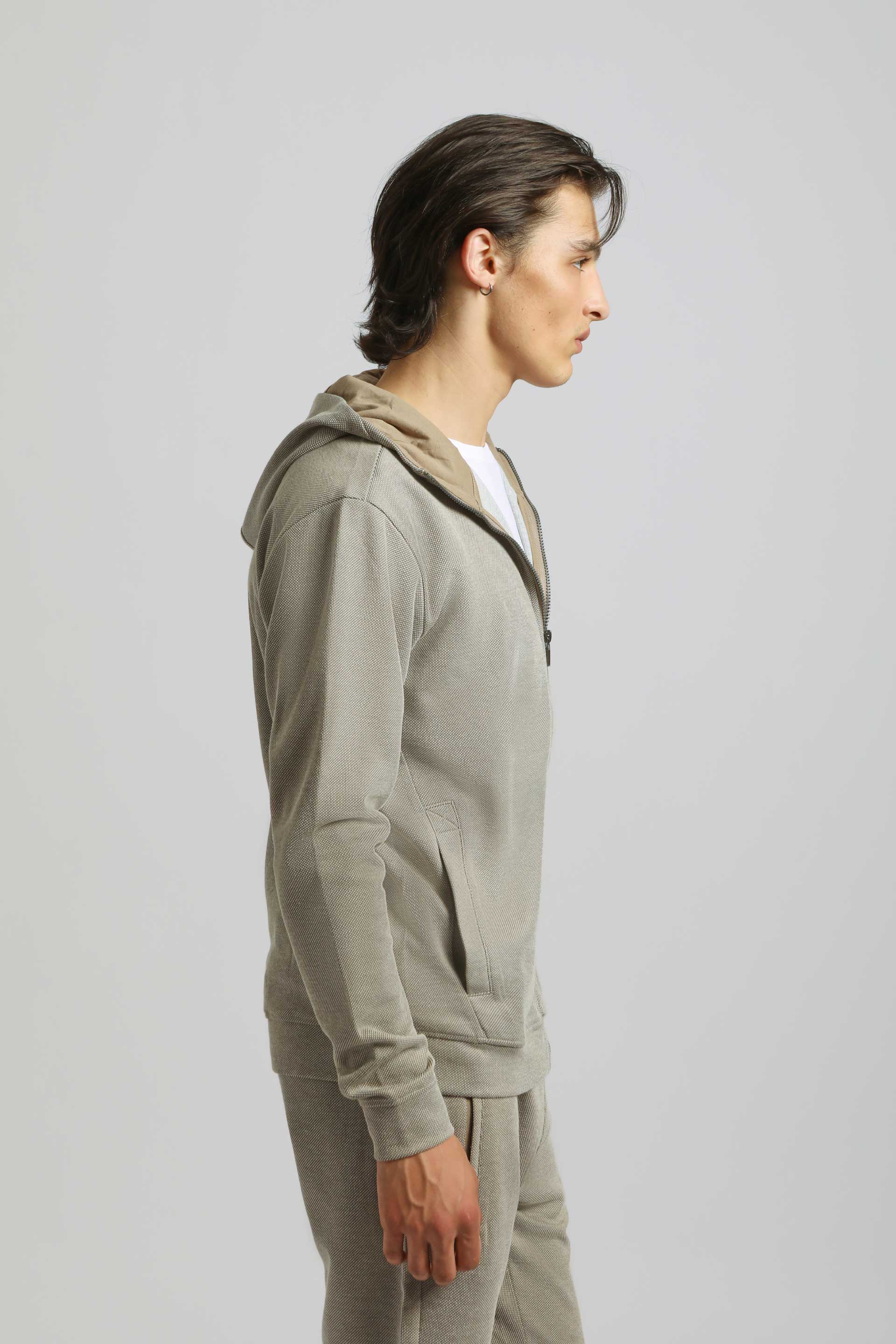 Felpa zip con cappuccio|Colore:Cammello