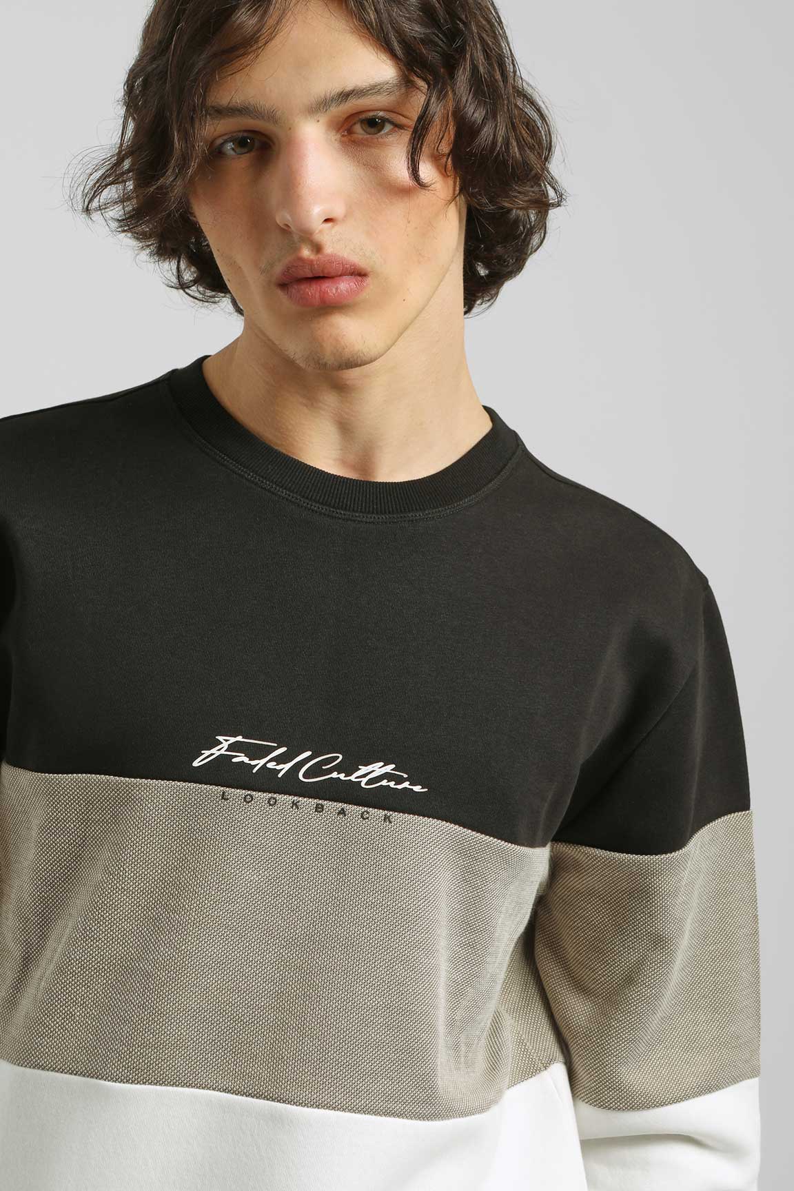 Felpa girocollo colorblock|Colore:Cammello