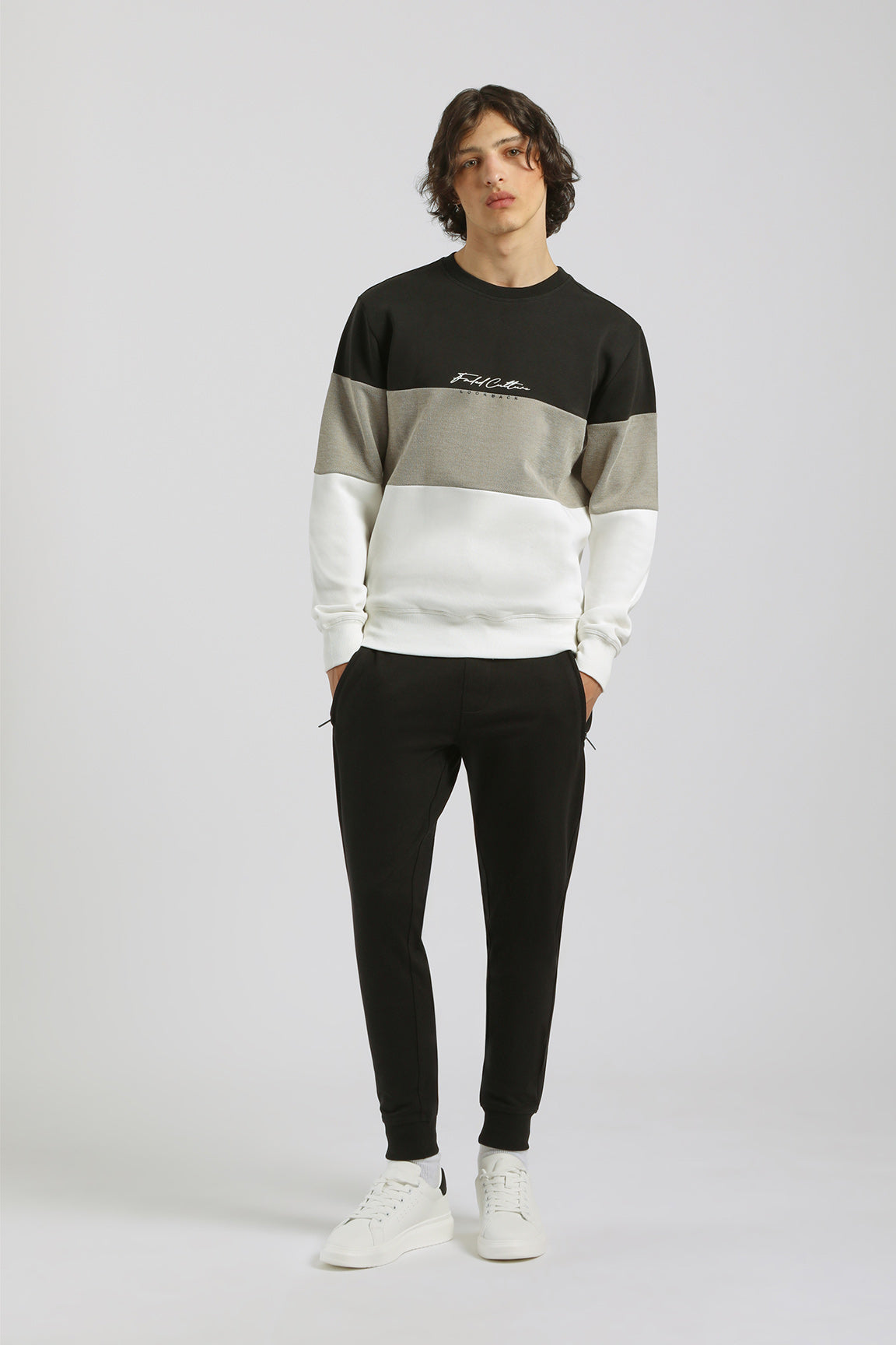 Felpa girocollo colorblock|Colore:Cammello