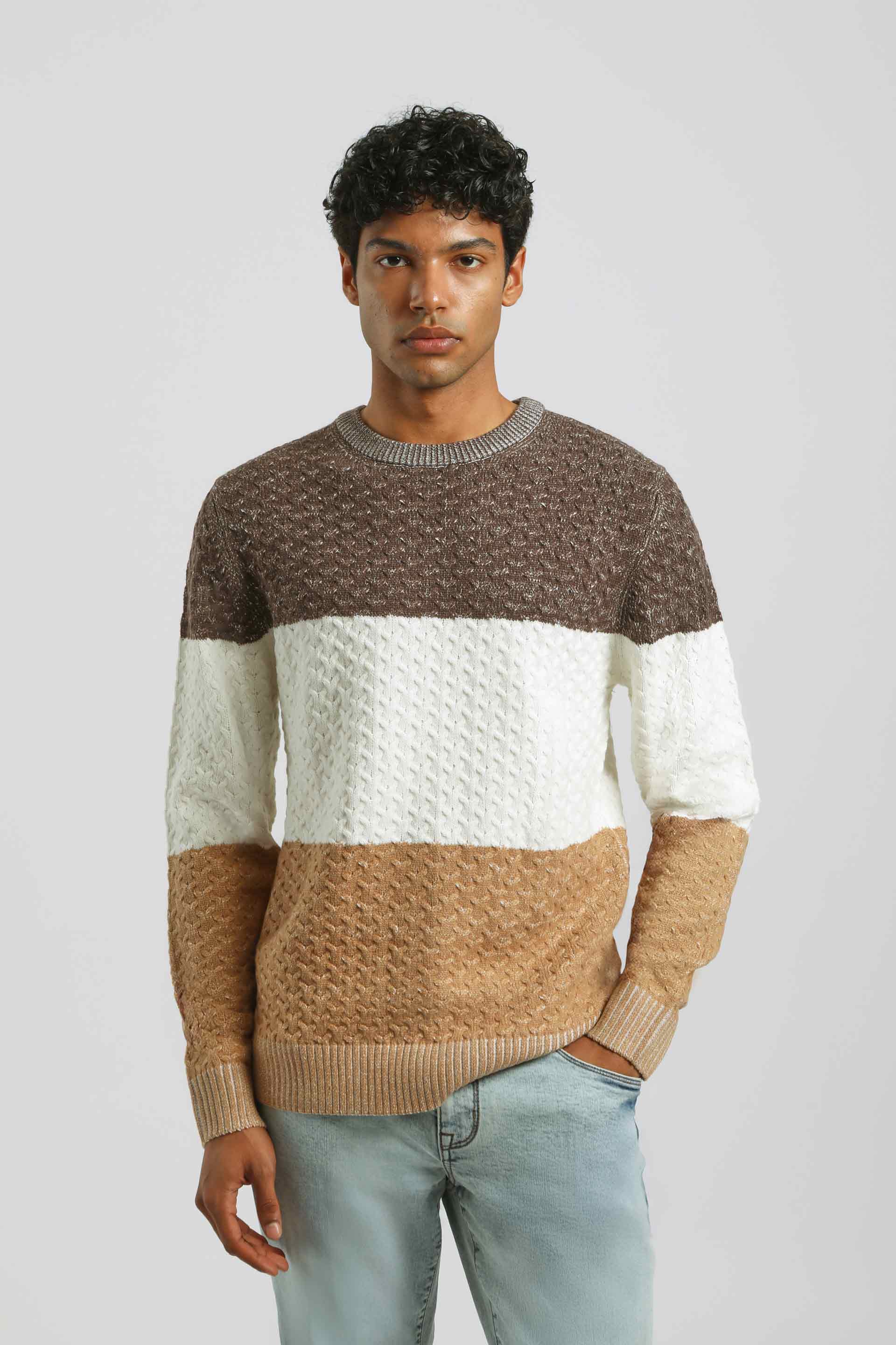 Maglia girocollo colorblock|Colore:Moro