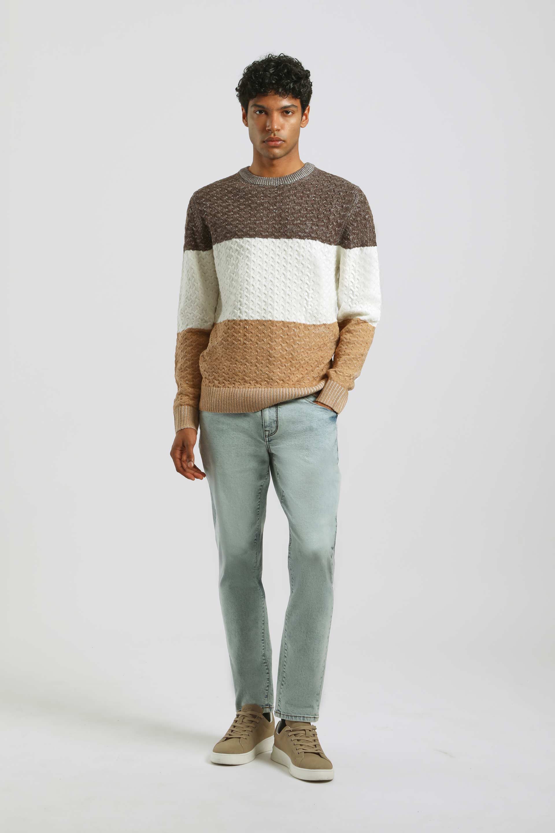 Maglia girocollo colorblock|Colore:Moro