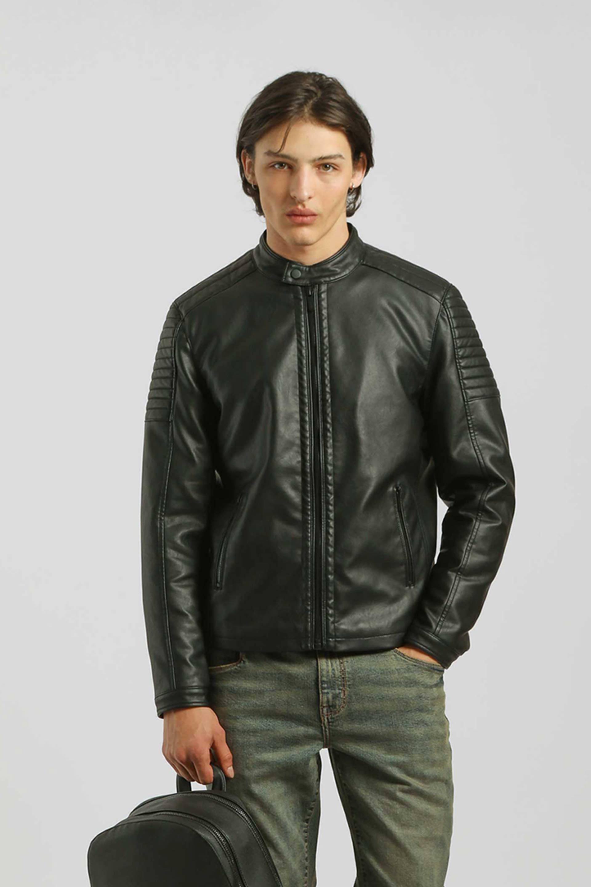 Giubbotto biker effetto pelle|Colore:Nero