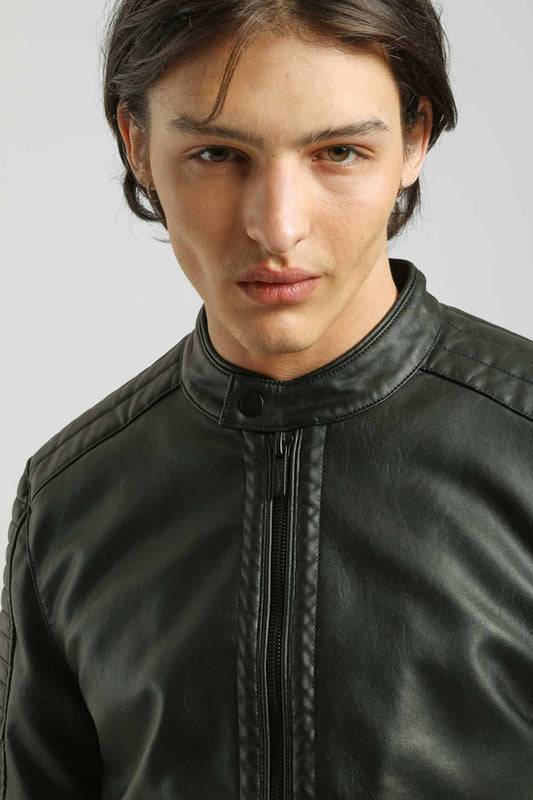 Giubbotto biker effetto pelle|Colore:Nero