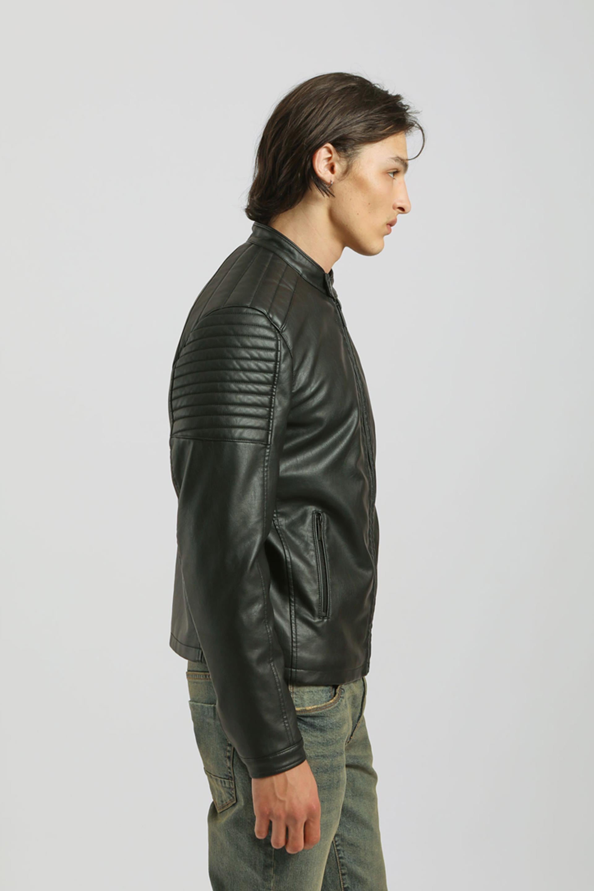 Giubbotto biker effetto pelle|Colore:Nero
