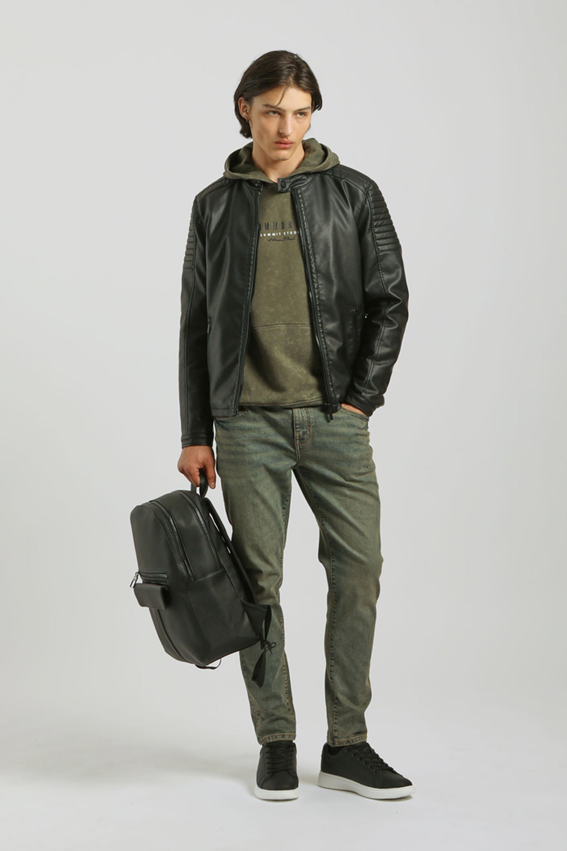 Giubbotto biker effetto pelle|Colore:Nero