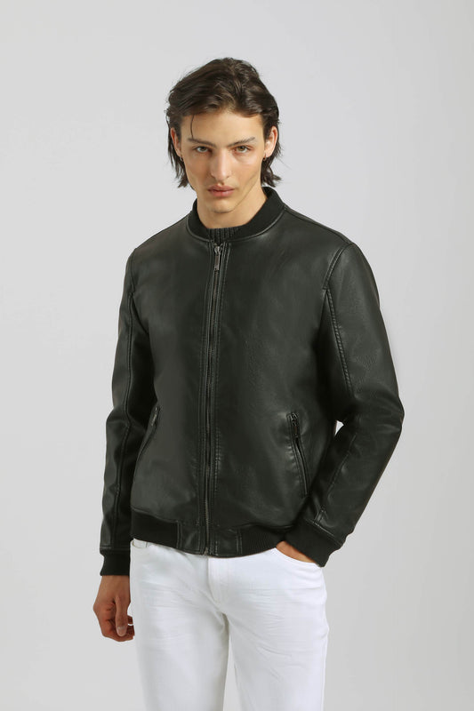 Giubbotto bomber effetto pelle|Colore:Nero