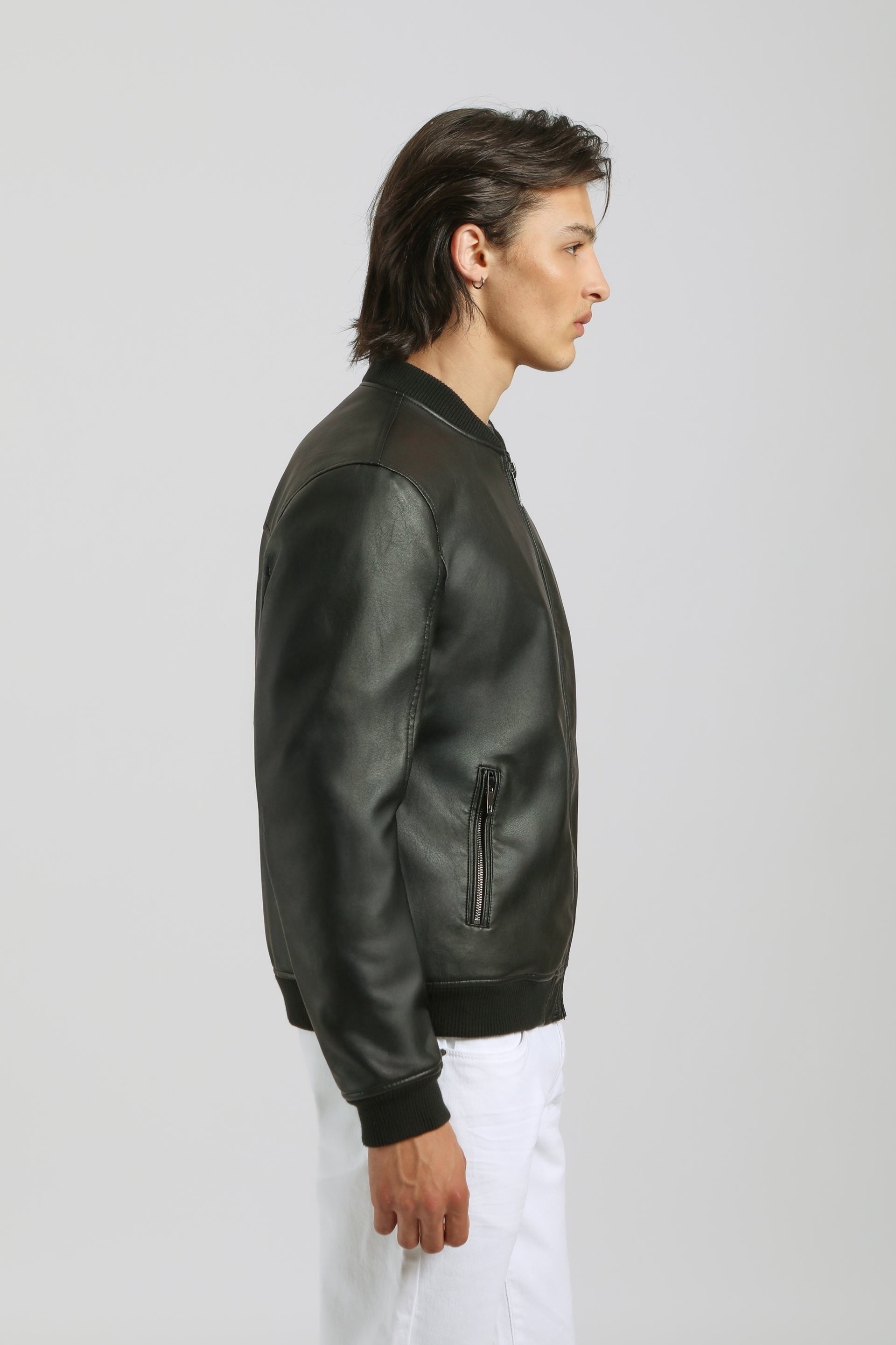 Giubbotto bomber effetto pelle|Colore:Nero