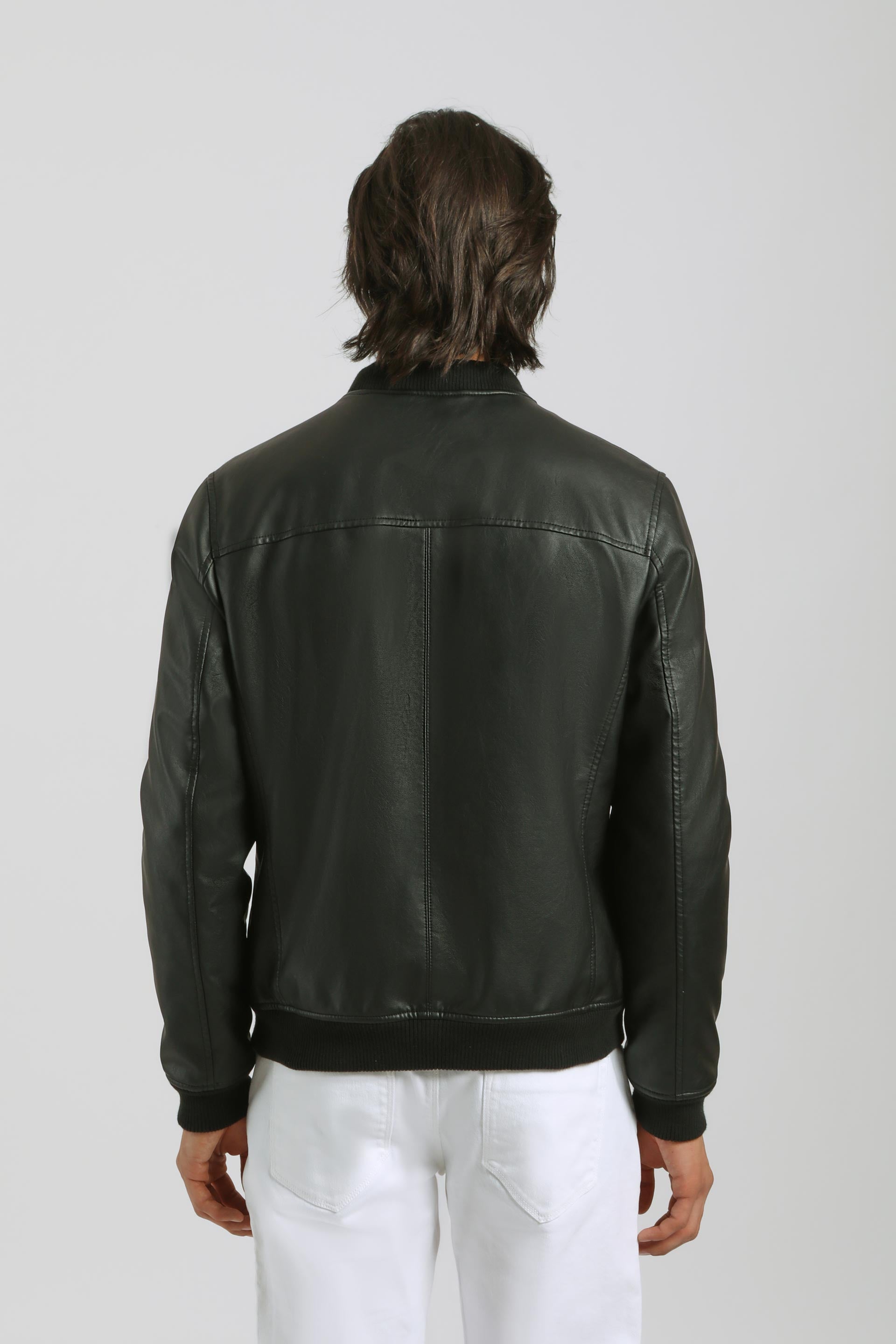 Giubbotto bomber effetto pelle|Colore:Nero