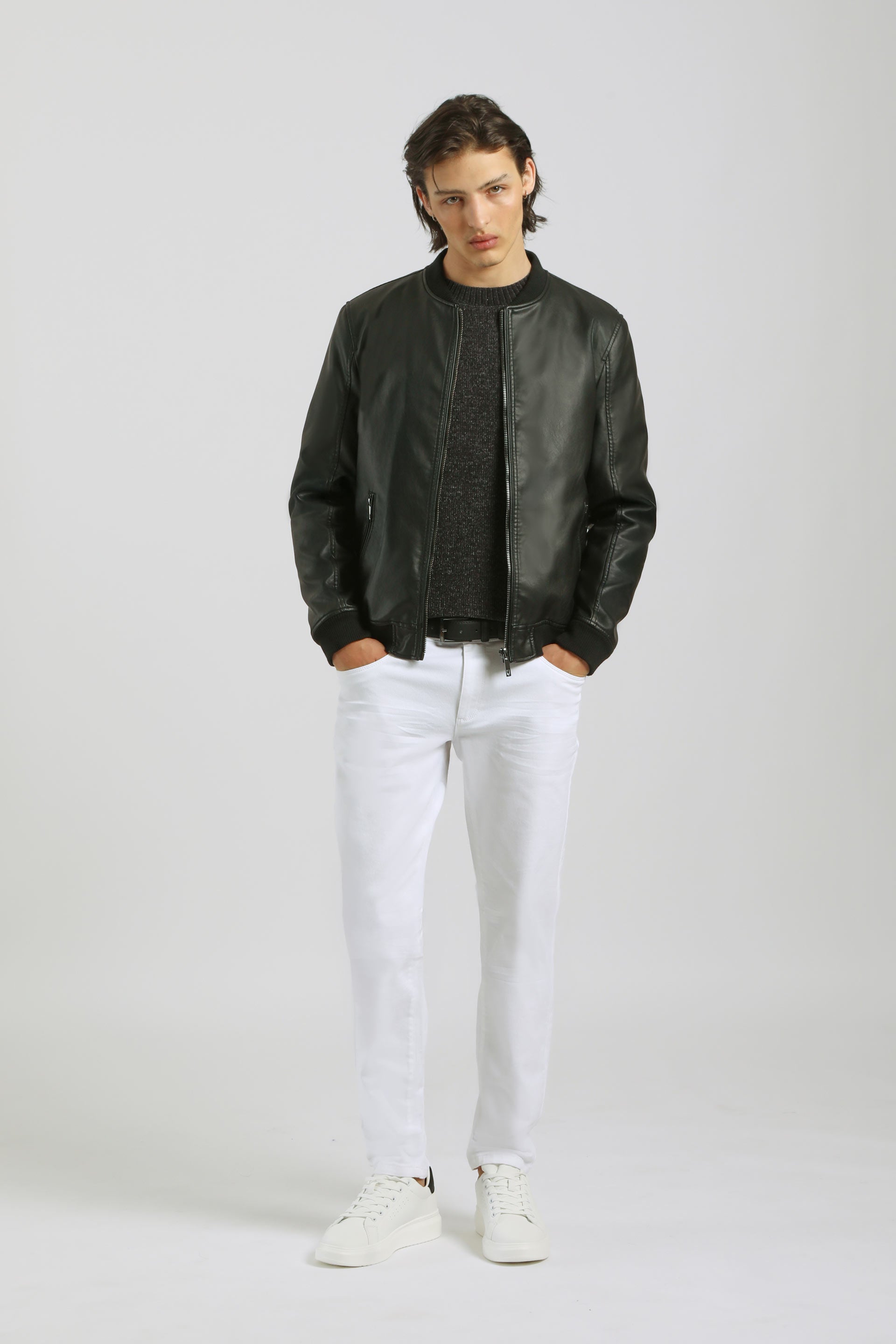 Giubbotto bomber effetto pelle|Colore:Nero
