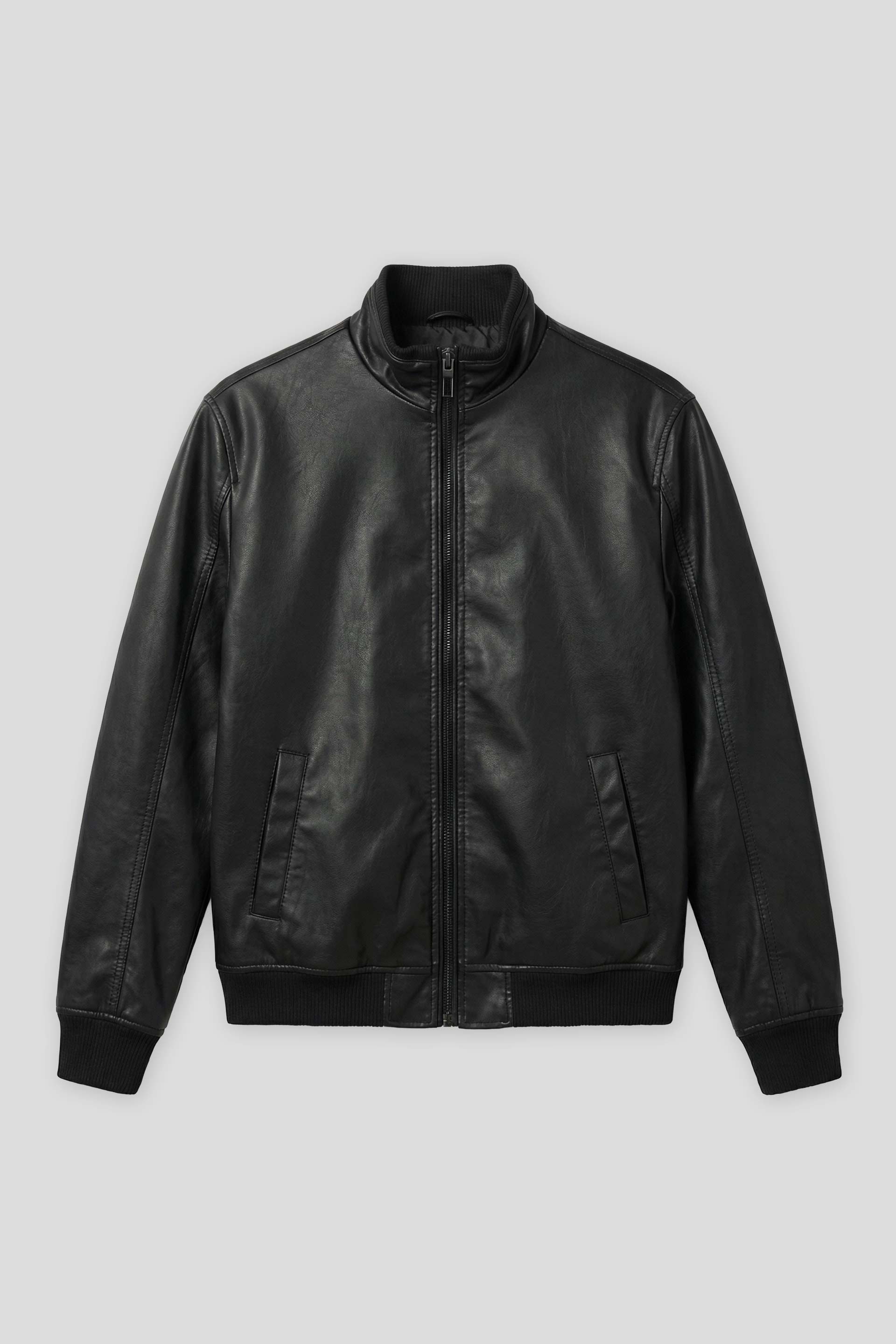 Giubbotto effetto pelle con collo lupetto|Colore:Nero