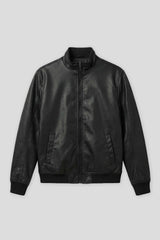 Giubbotto effetto pelle con collo lupetto|Colore:Nero