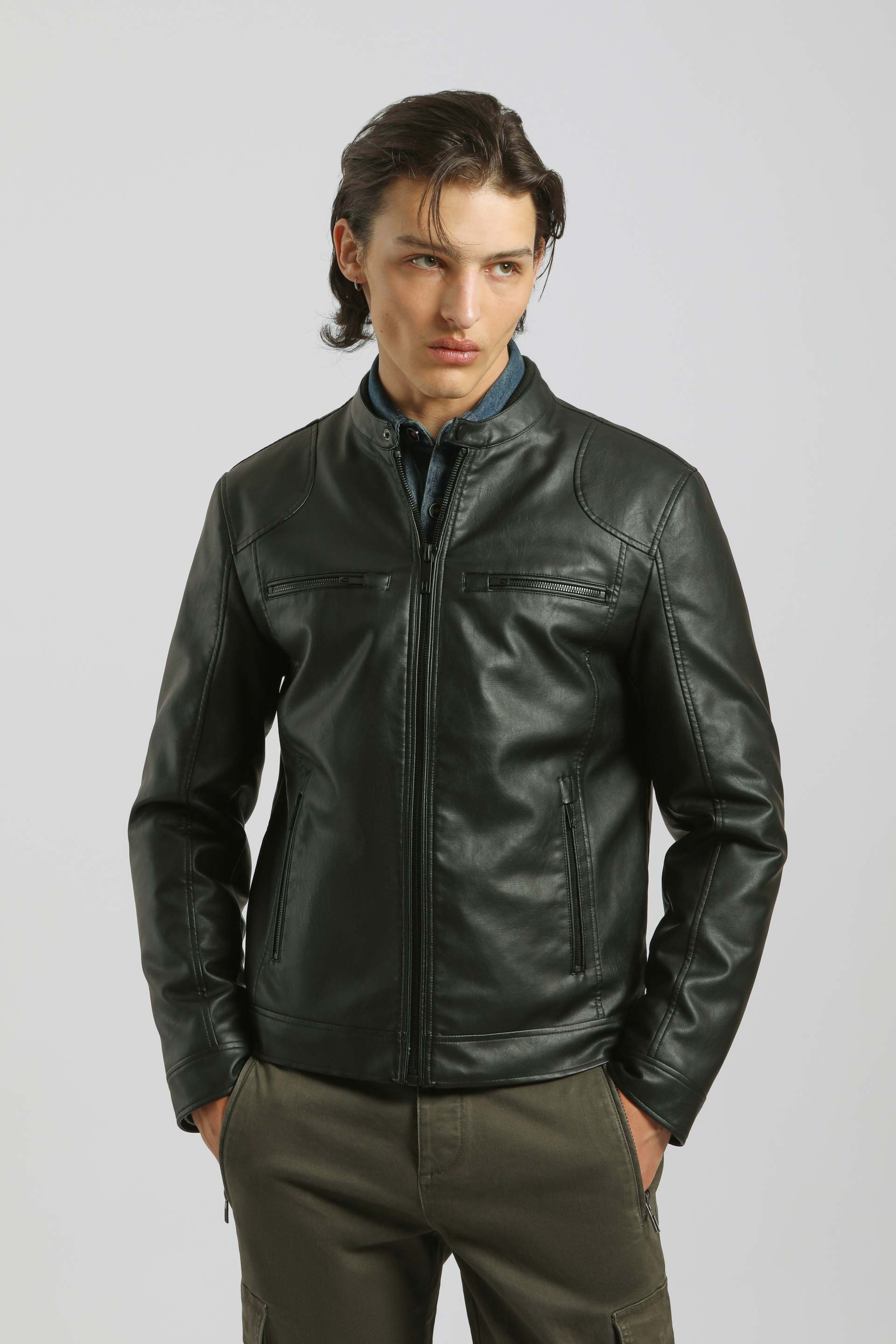 Giubbotto biker effetto pelle|Colore:Nero
