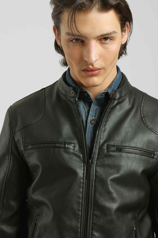 Giubbotto biker effetto pelle|Colore:Nero