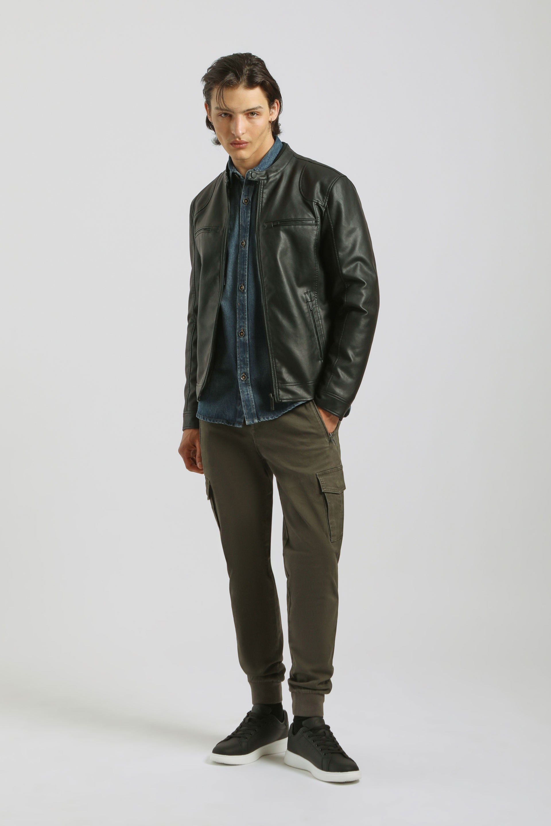 Giubbotto biker effetto pelle|Colore:Nero