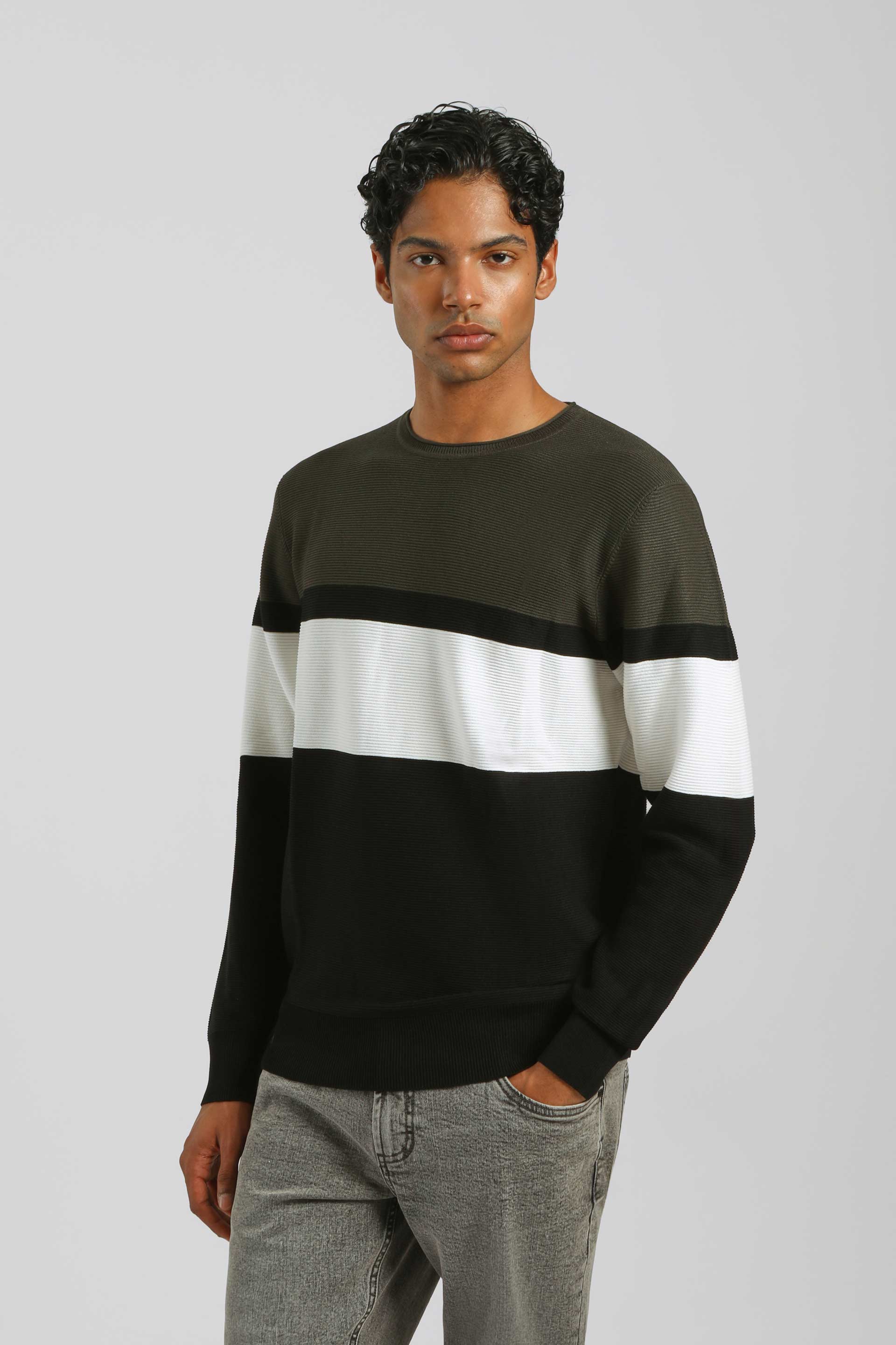 Maglia girocollo colorblock|Colore:Verde bosco