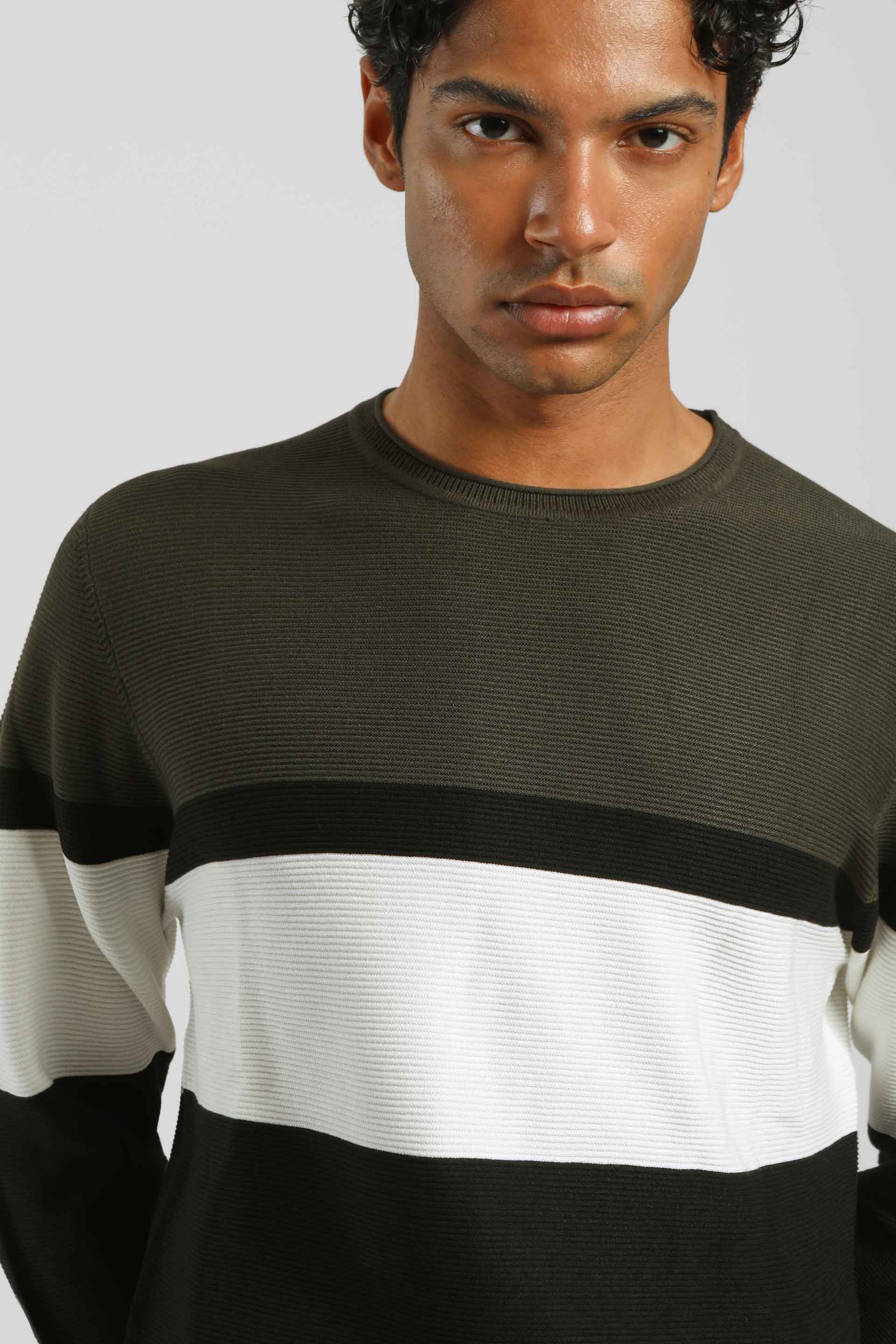 Maglia girocollo colorblock|Colore:Verde bosco