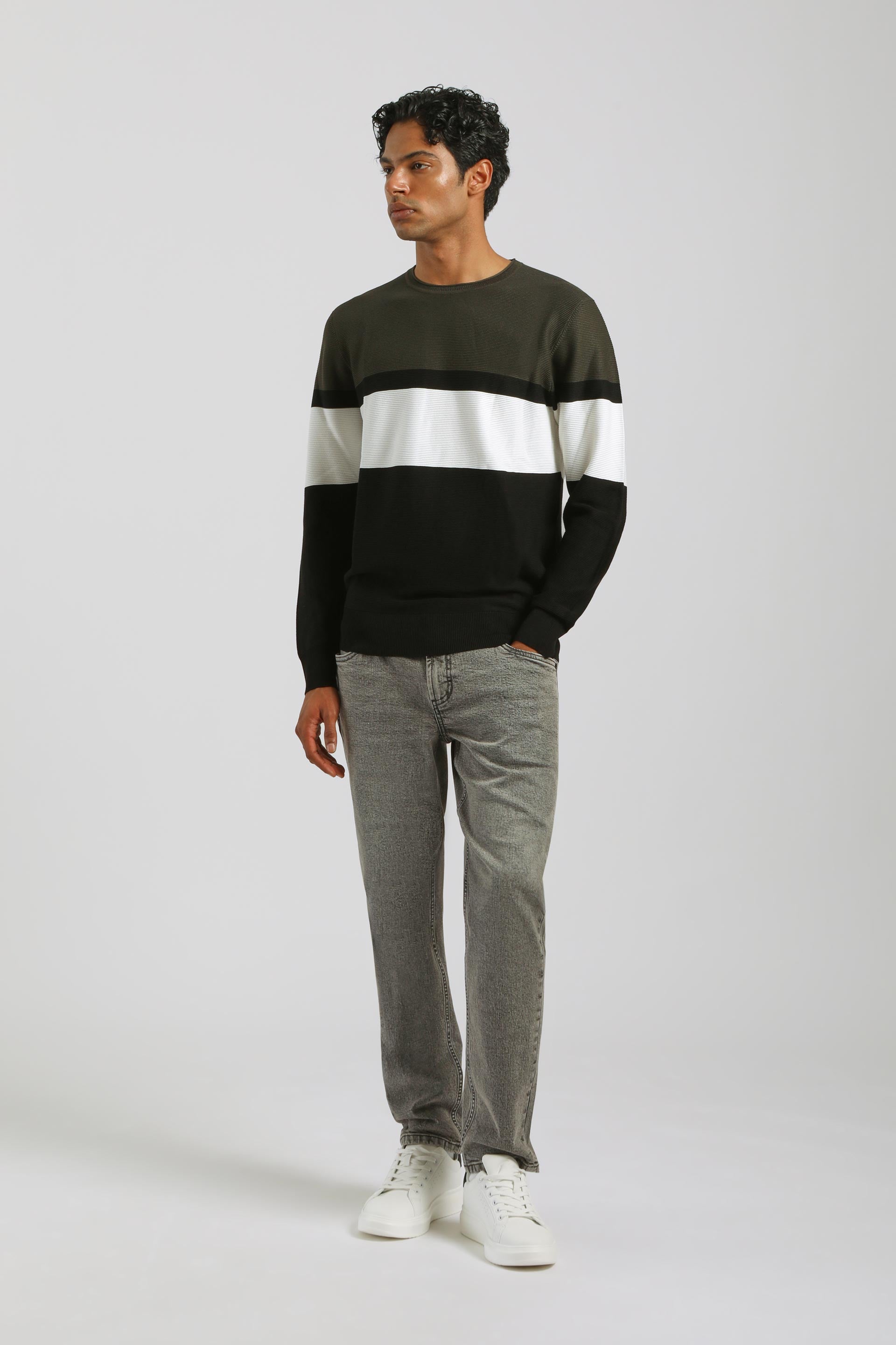 Maglia girocollo colorblock|Colore:Verde bosco