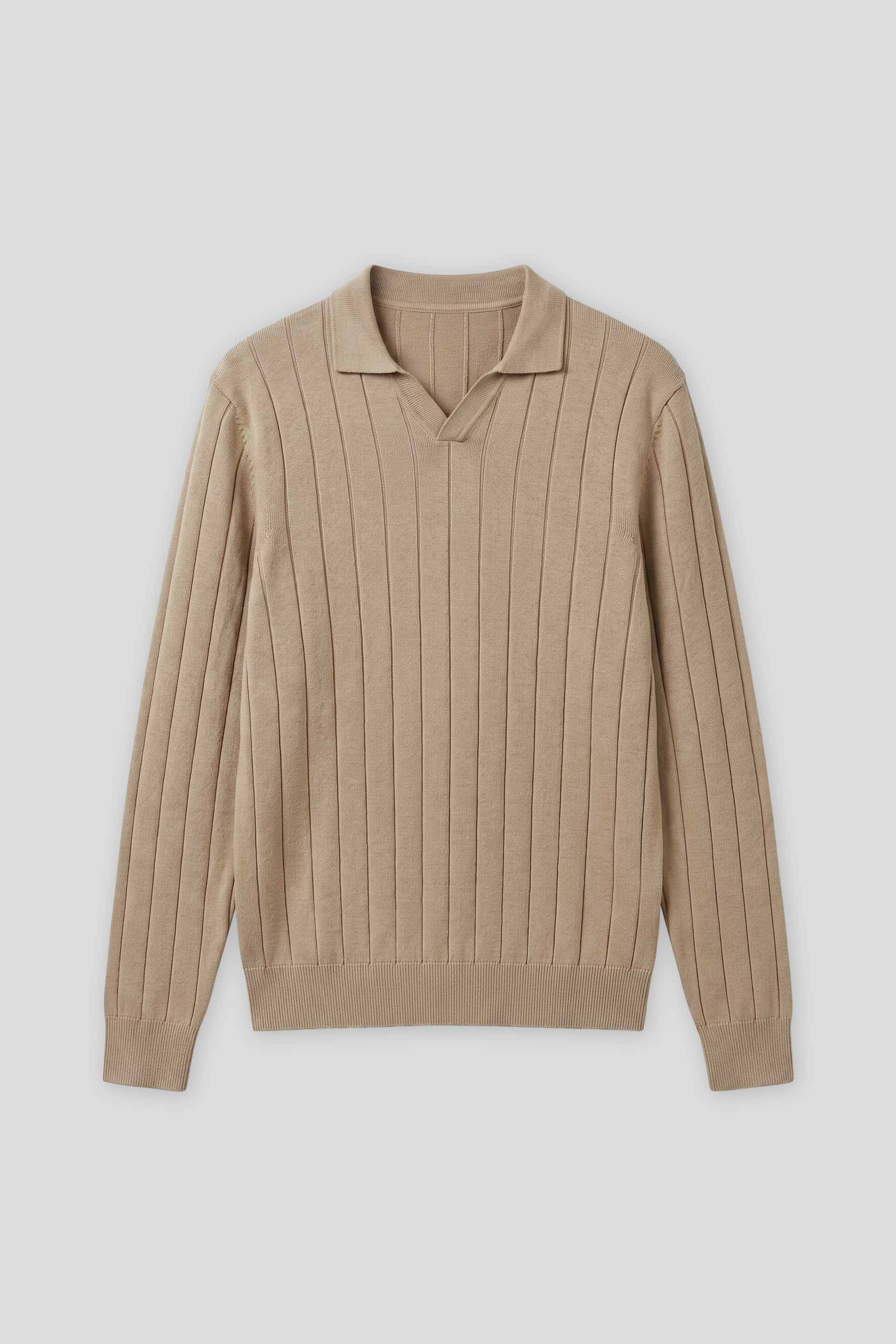 Polo manica lunga a coste|Colore:Beige