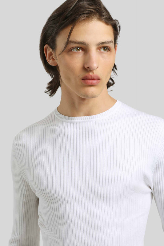 Maglia girocollo a coste|Colore:Bianco