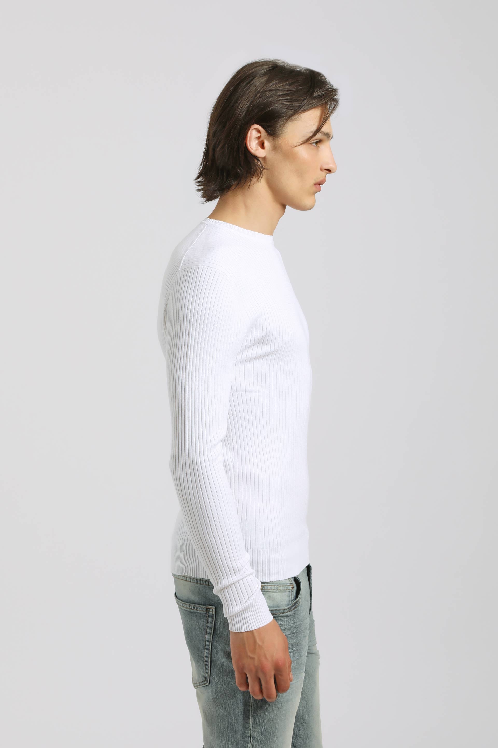 Maglia girocollo a coste|Colore:Bianco